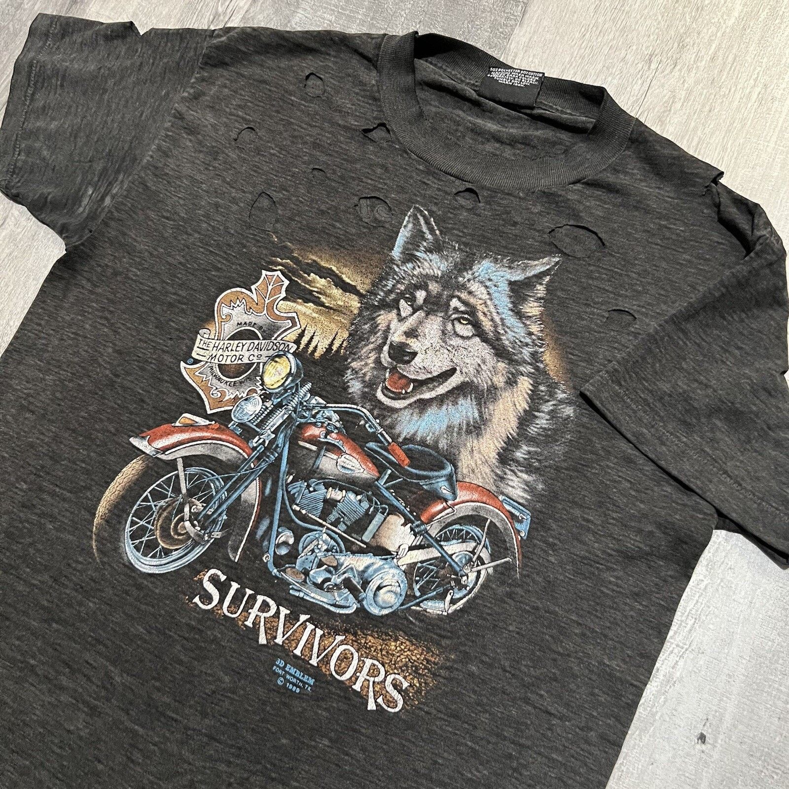 Vintage 3D Emblem VTG Harley Davidson Paper Thin 1989 Wolf T Shirt L Size US L / EU 52-54 / 3 - 3 Thumbnail