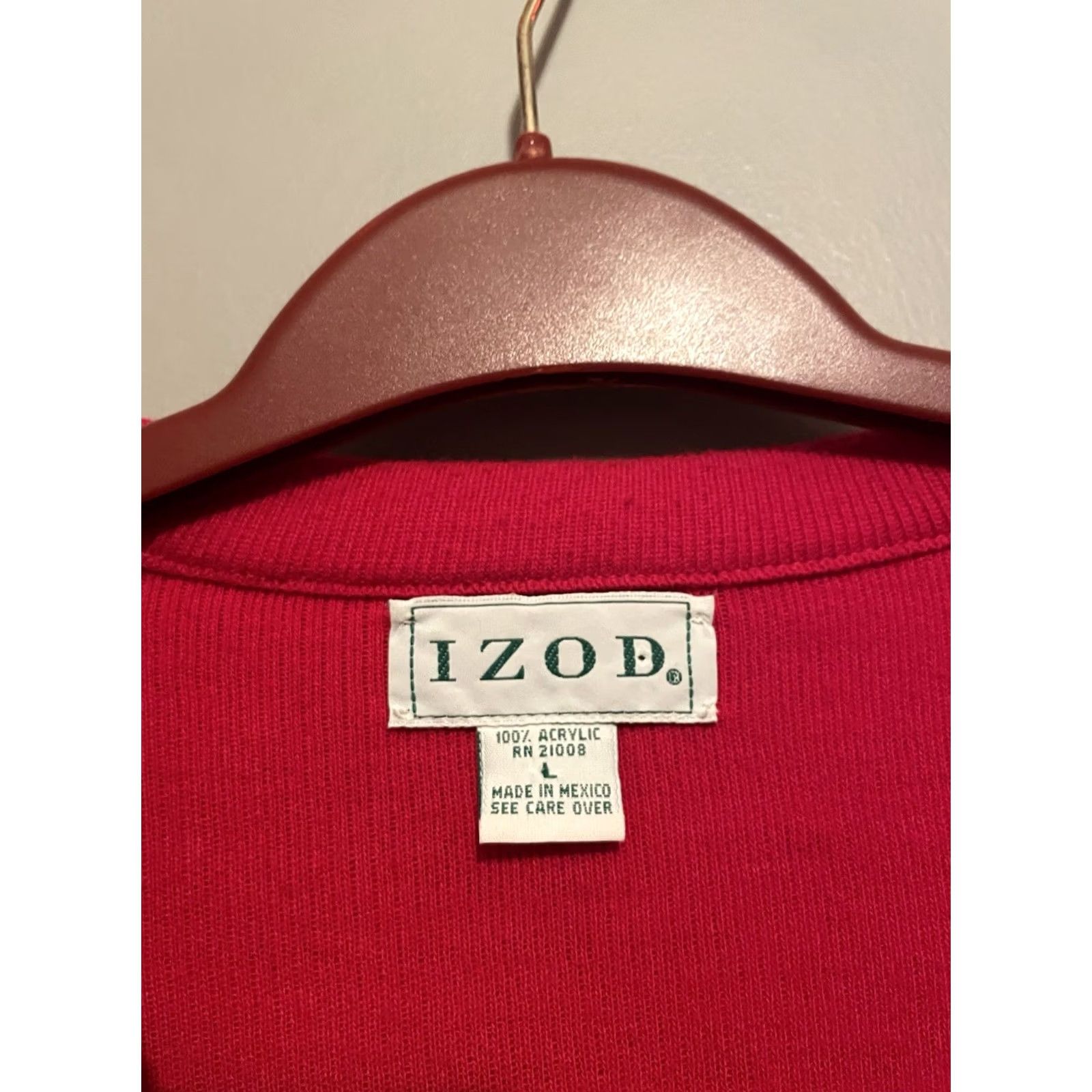 Izod VINTAGE Izod Sweater Shirt Red V-Neck Pullover Large Men Acrylic L Red Mens Size US L / EU 52-54 / 3 - 2 Thumbnail