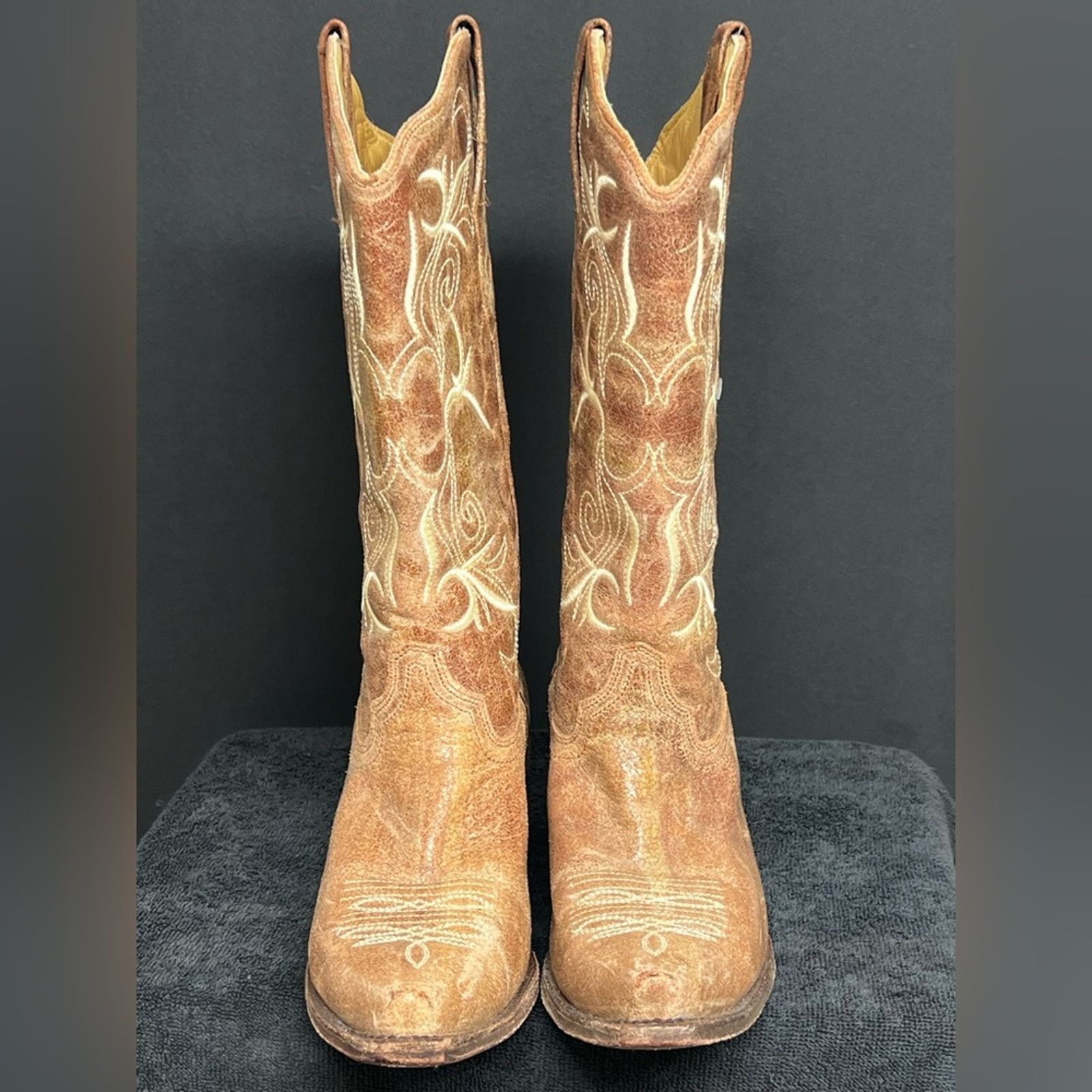 Corral Corral® Tan Cognac Embroidered Square Toe Cowboy Boots Size US 10 / IT 40 - 5 Thumbnail