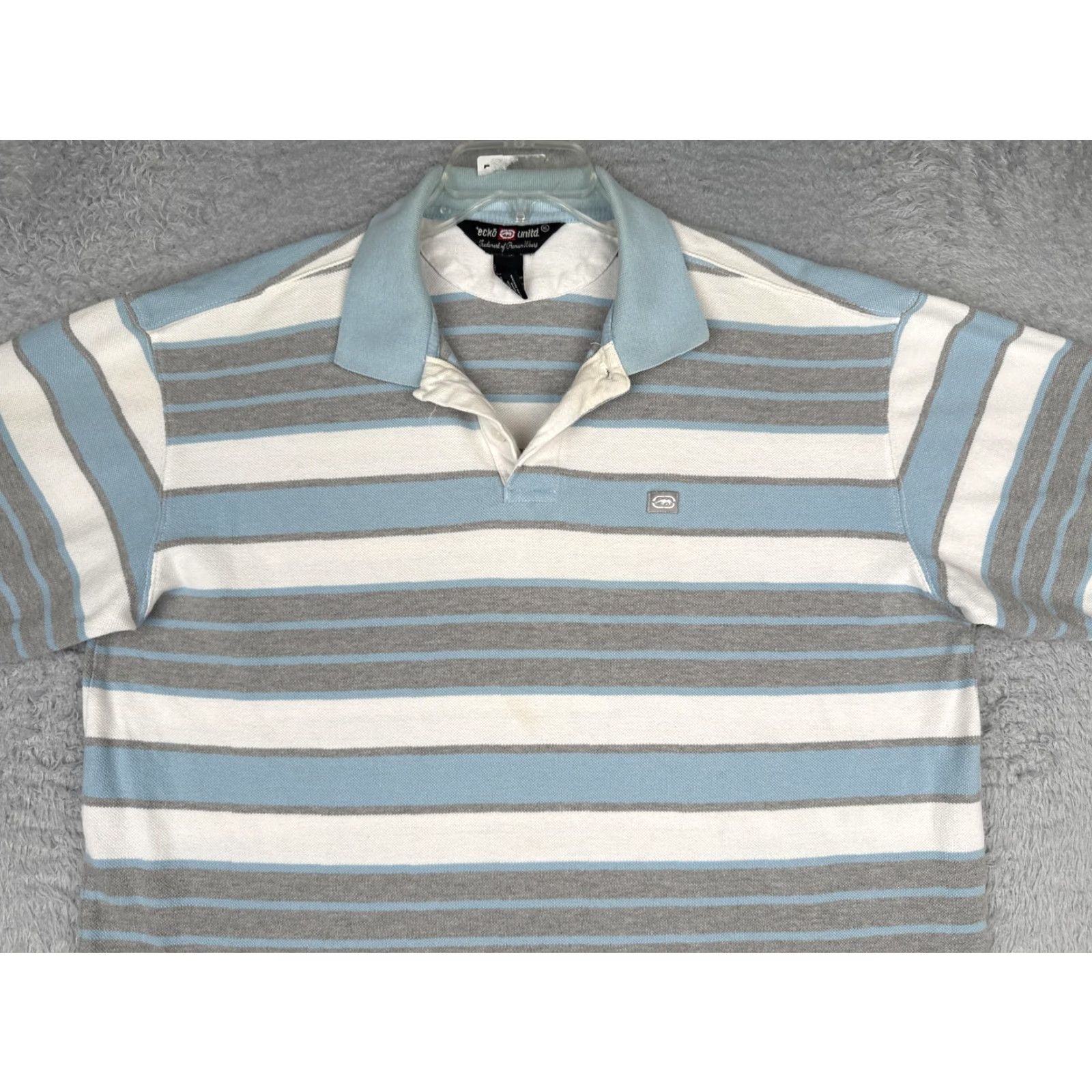 Ecko Unltd. Ecko Unltd Polo Shirt Mens XL Blue Gray Striped Short Sleeve Cotton Logo Casual Size US XL / EU 56 / 4 - 4 Thumbnail