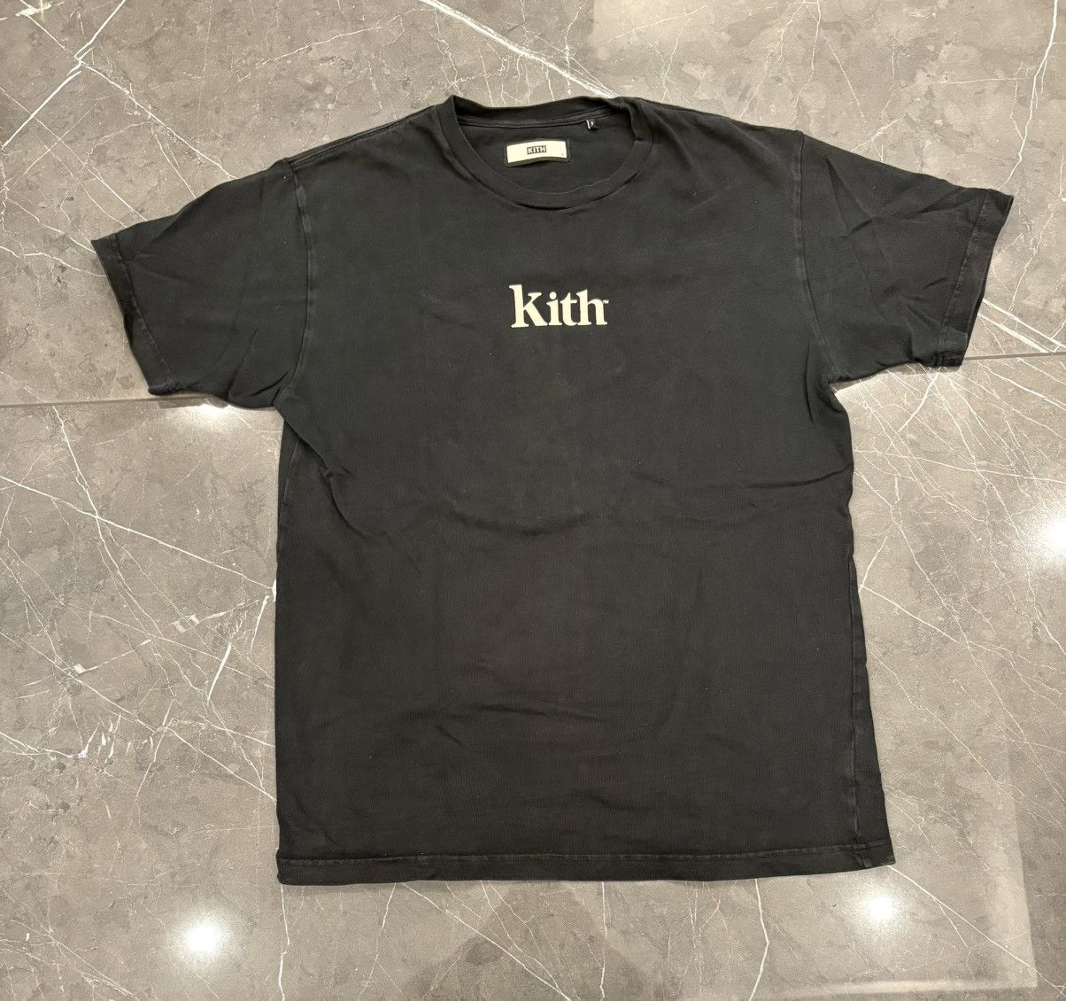 Kith KITH Pigment Dyed Serif Tee T Shirt Black Large Logo Box Size US L / EU 52-54 / 3 - 1 Thumbnail