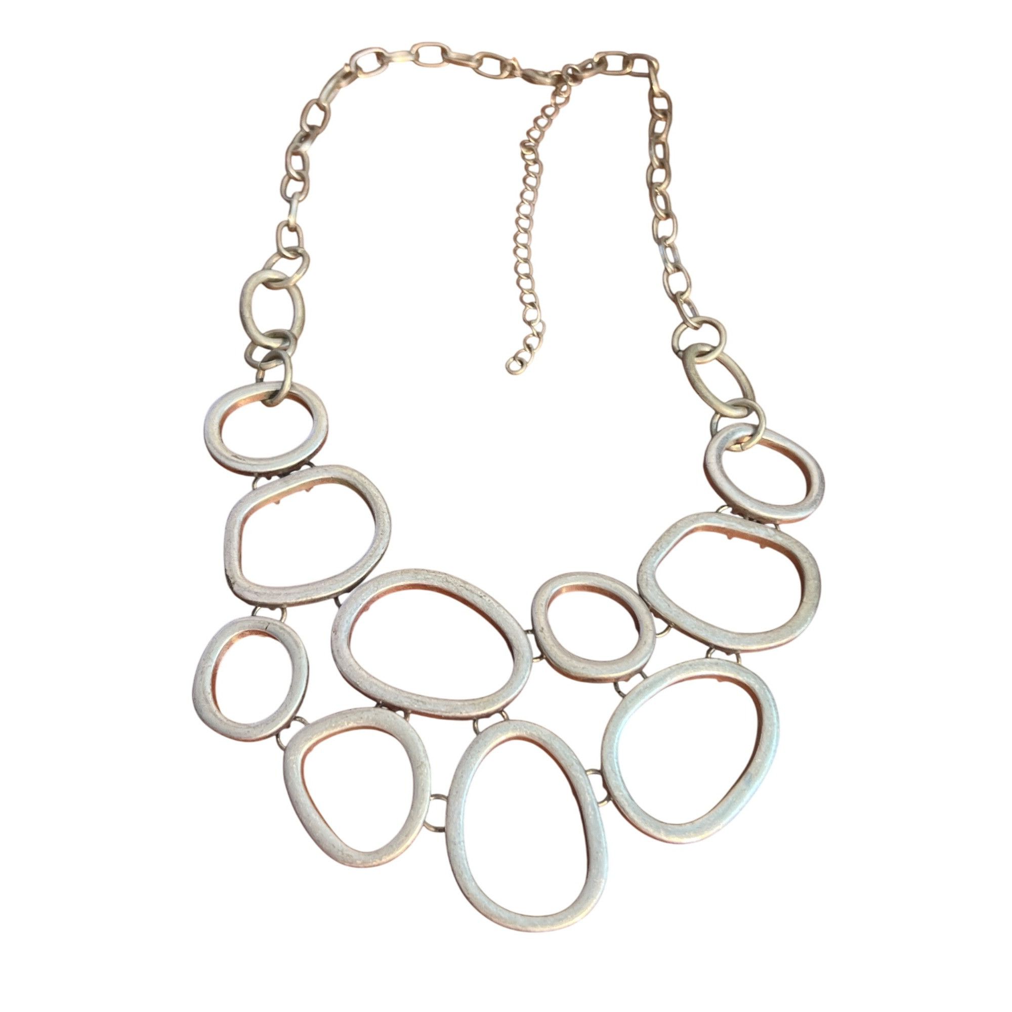 Other Silver Tone Statement Necklace Adjustable Chain Abstract Ova Size ONE SIZE - 1 Thumbnail
