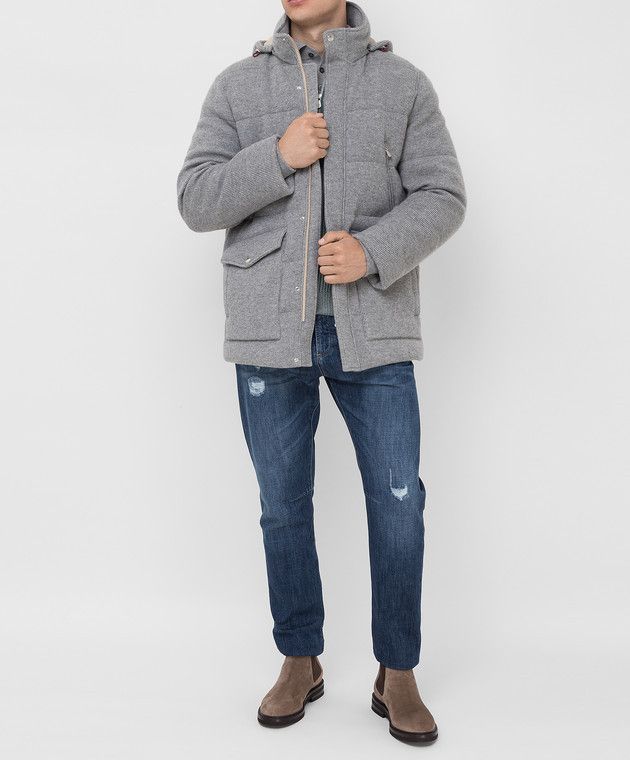 Brunello Cucinelli o1w1db10226 Cashmere Corduroy Down Jacket in Light Grey Size US M / EU 48-50 / 2 - 2 Thumbnail