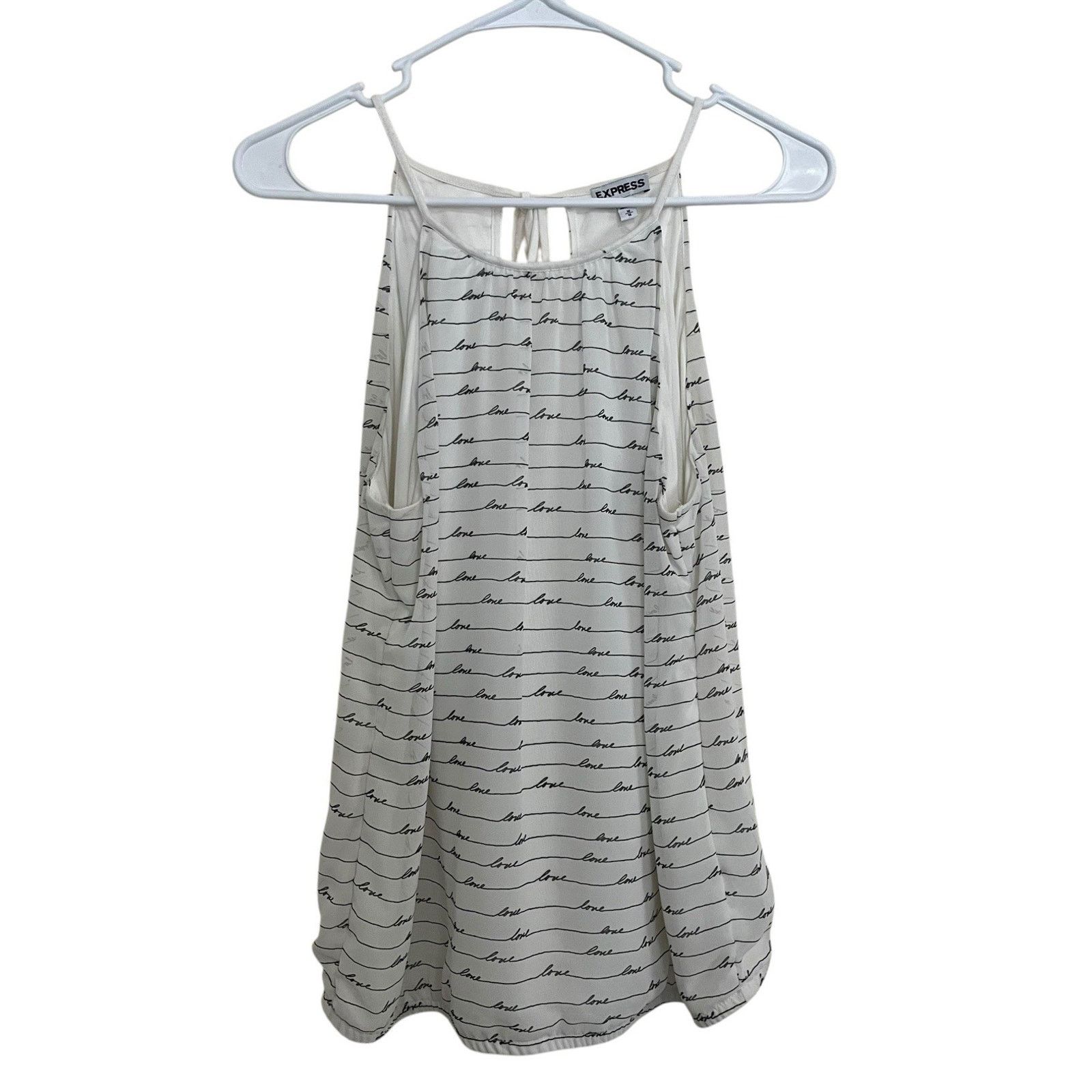 Express Express | Ivory White Halter Tie Back Love Print Top Chiffon Size M / US 6-8 / IT 42-44 - 2 Thumbnail