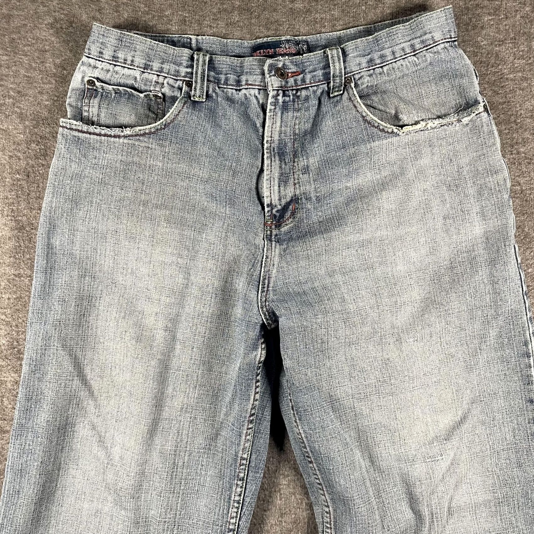 Denime BKLYN Jeans Mens 36x34 Light Wash Blue Denim Straight Leg Distressed Pockets Baggy Relaxed Vintage No Size US 36 / EU 52 - 2 Thumbnail