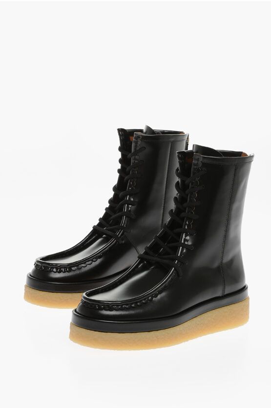 image of Chloe Patent Leather Jamie Ankle Boots With Crepe Sole in Black, Women's (Size 8)
