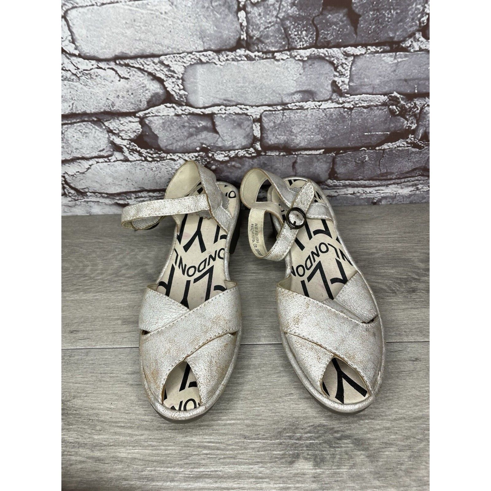 Fly London FLY London Pero Silver Metallic Crackled Peep Toe Wedge Sand Size US 9.5 / IT 39.5 - 11 Thumbnail