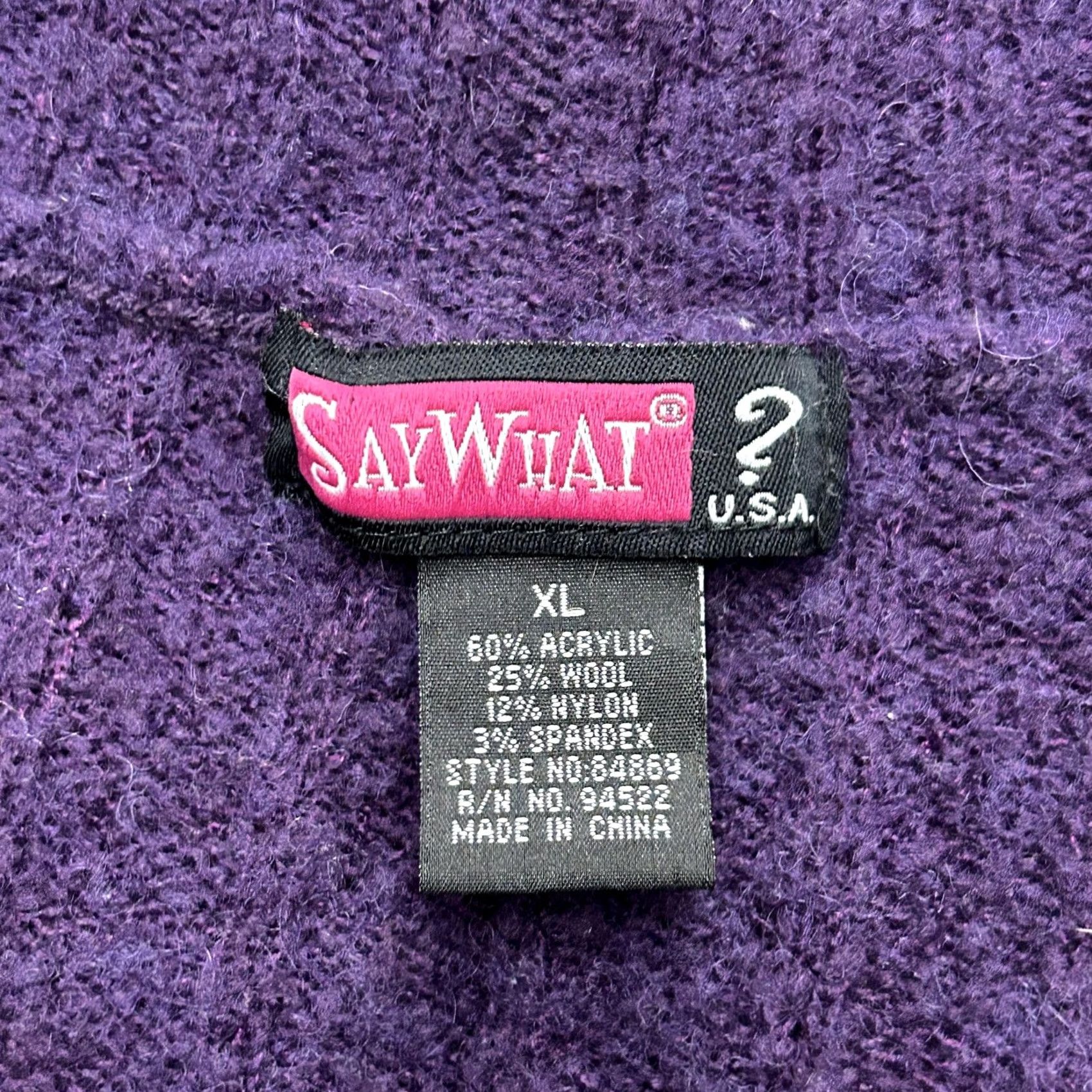 Vintage Say What Sweater Women XL Purple Shawl Collar Ribbed Knit Pullover Wool Blend V-Neck Long Sleeve Size XL / US 12-14 / IT 48-50 - 3 Thumbnail