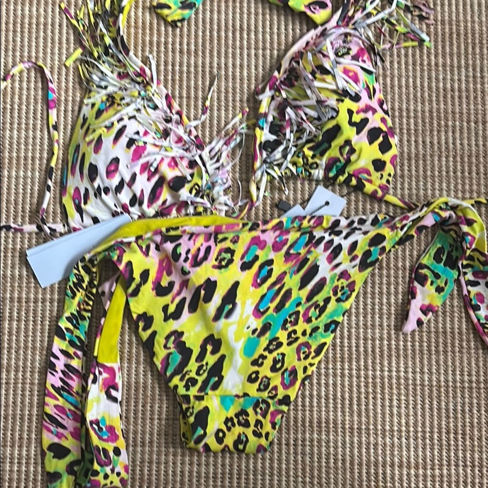 Blumarine NWT Blumarine Vibrant Leopard Print Bikini with Fringe Sz S Size ONE SIZE - 6 Thumbnail