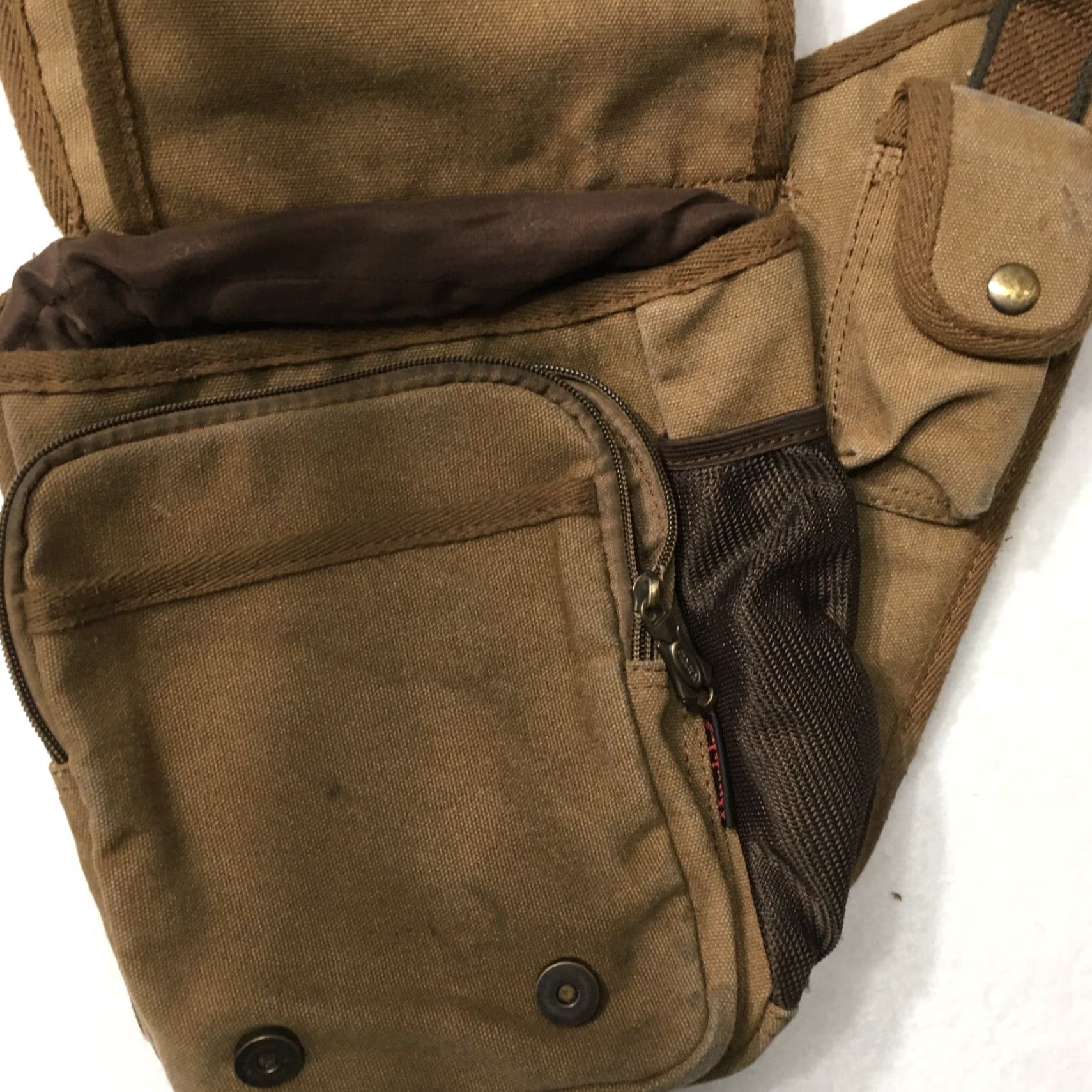 Vintage Crossbody Cargo Bag Brown Canvas Utility Hiking Travel Military Style Unisex Adults Medium Canvas Faux Leather Size ONE SIZE - 5 Thumbnail