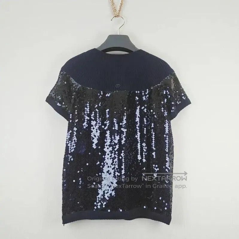 Chanel Chanel Navy Cotton Blend T-Shirt . Size L / US 10 / IT 46 - 2 Thumbnail