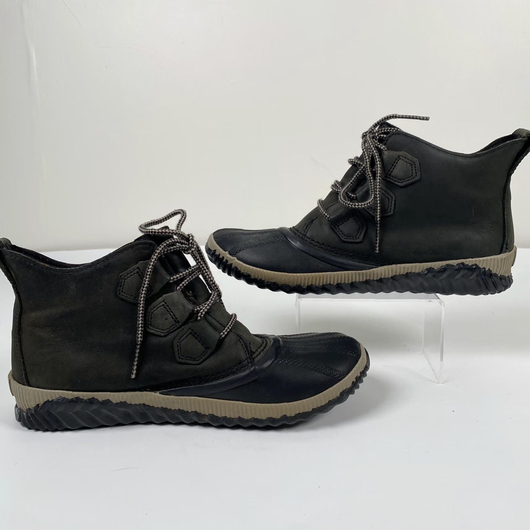 SOREL SOREL Duck Boots Women's Leather Waterproof Ankle Boots Size 9.5 M Rain Snow Waterproof Flat Heel Black Out 'N About Theme Duck Boots Shoes Size US 10 / IT 40 - 4 Thumbnail