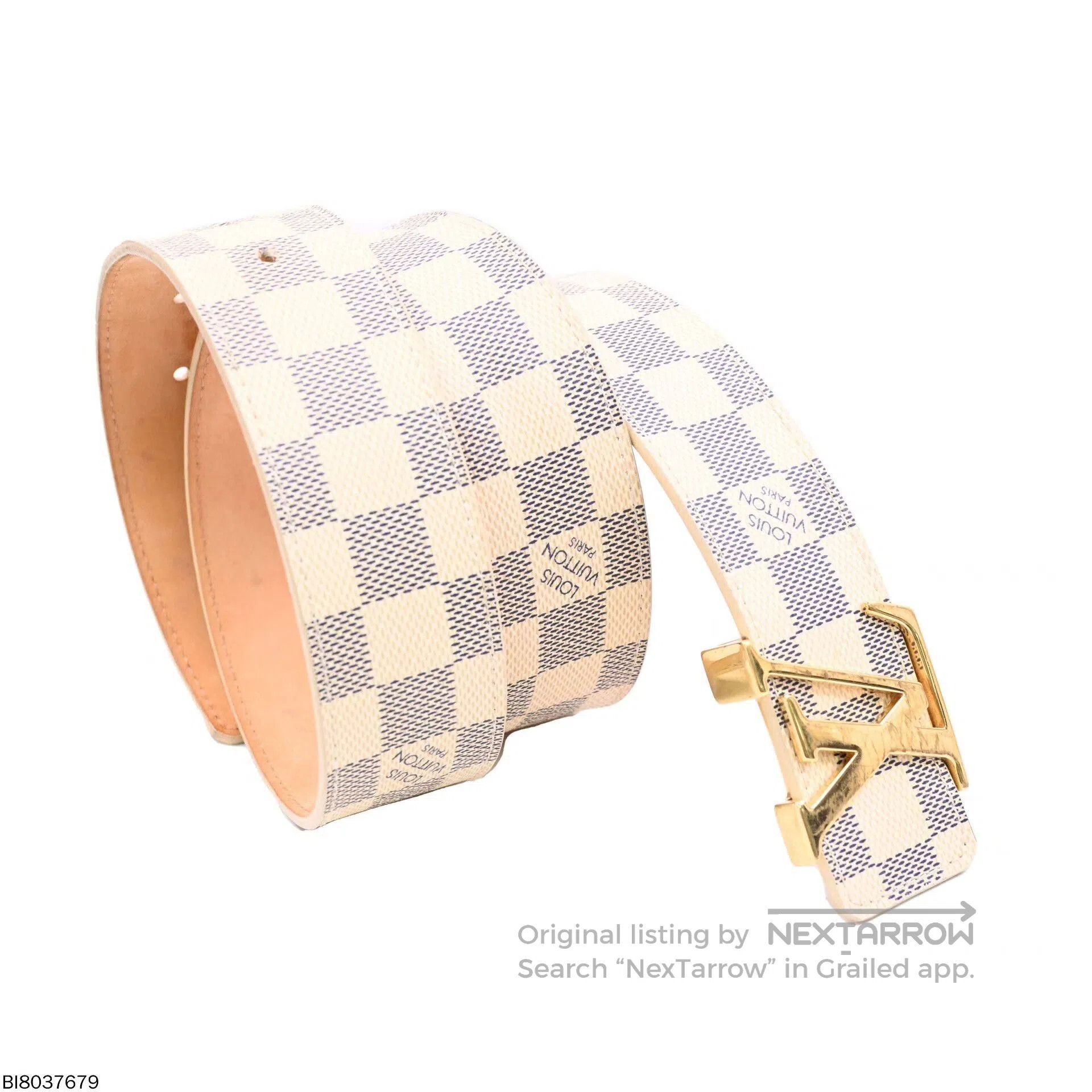 louis vuitton checkerboard canvas leather belt.