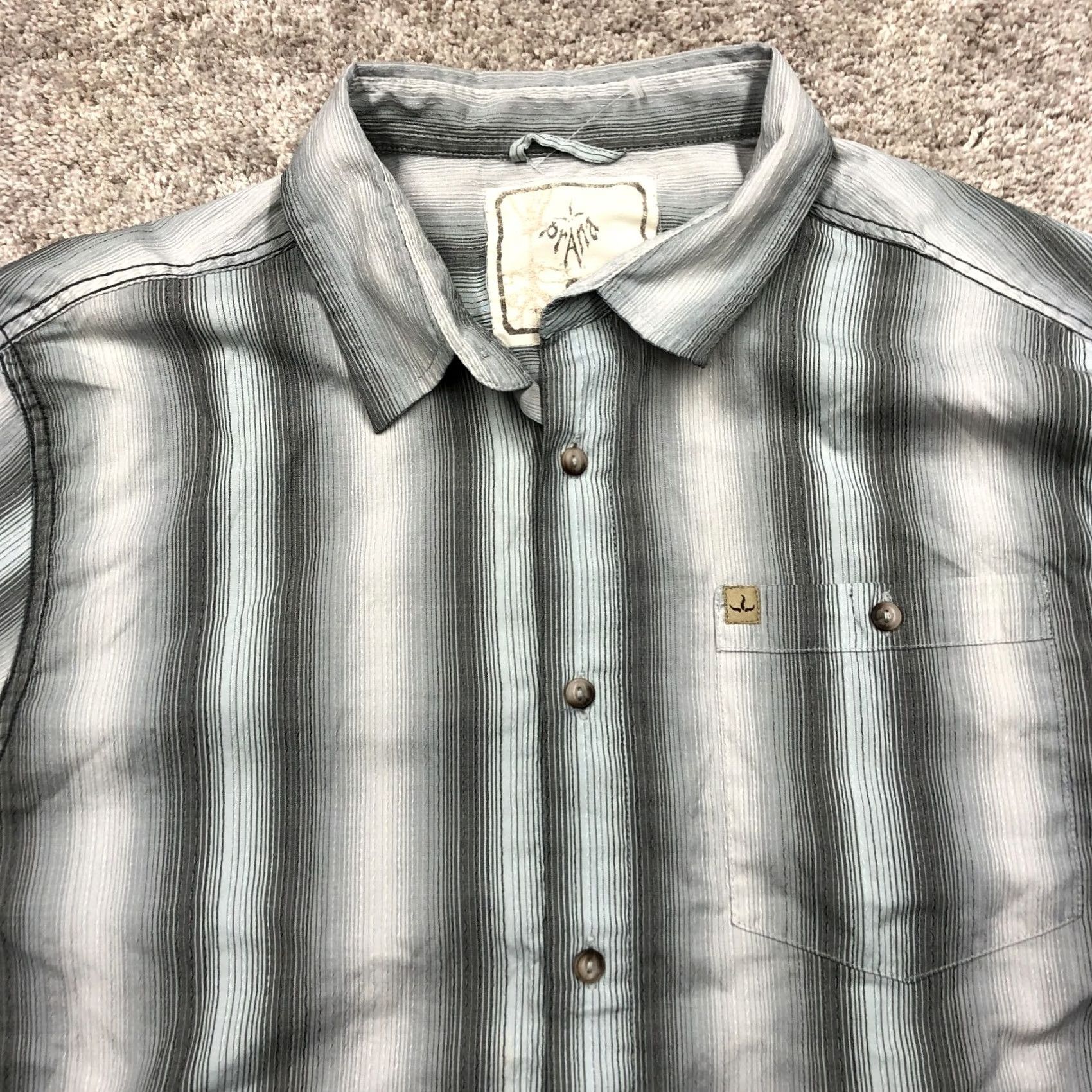Prana PrAna Mens Shirt L Button Stripe Short Sleeve Outdoor Cotton Blend Gray Size US L / EU 52-54 / 3 - 3 Thumbnail