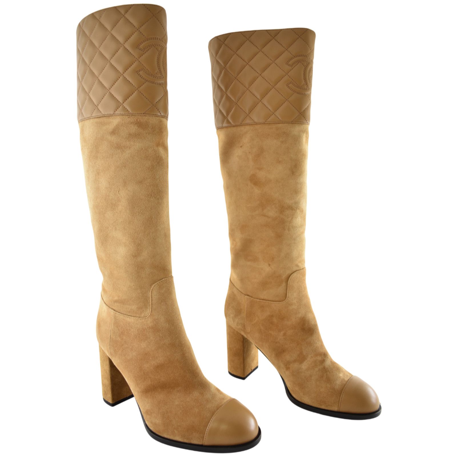 Chanel Chanel 23B Suede Quilted Leather CC Knee High Boots 39.5 Size US 9.5 / IT 39.5 - 3 Thumbnail