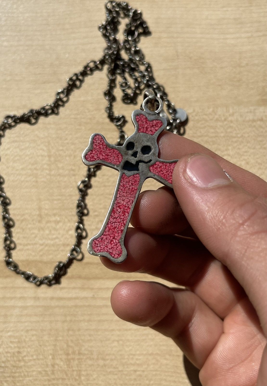 image of Aw2003 Undercover Witches Cell Division’ Cross 925 Necklace in Silver, Men's