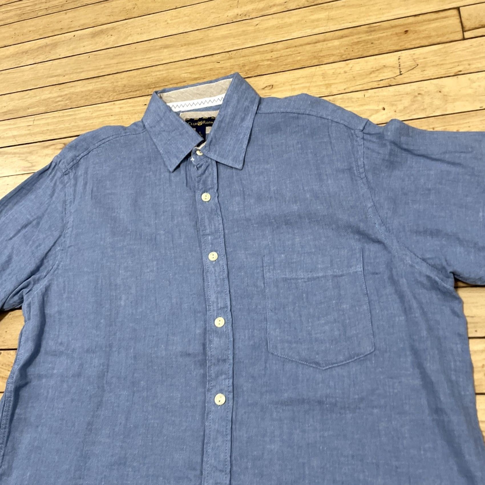 Club Room VINTAGE Club Room Blue Linen Button Shirt Men L Short Sleeve Casual L Blue Linen Button-Up Club Room Men Shirt Casual Preppy Summer 90s Size US L / EU 52-54 / 3 - 5 Thumbnail