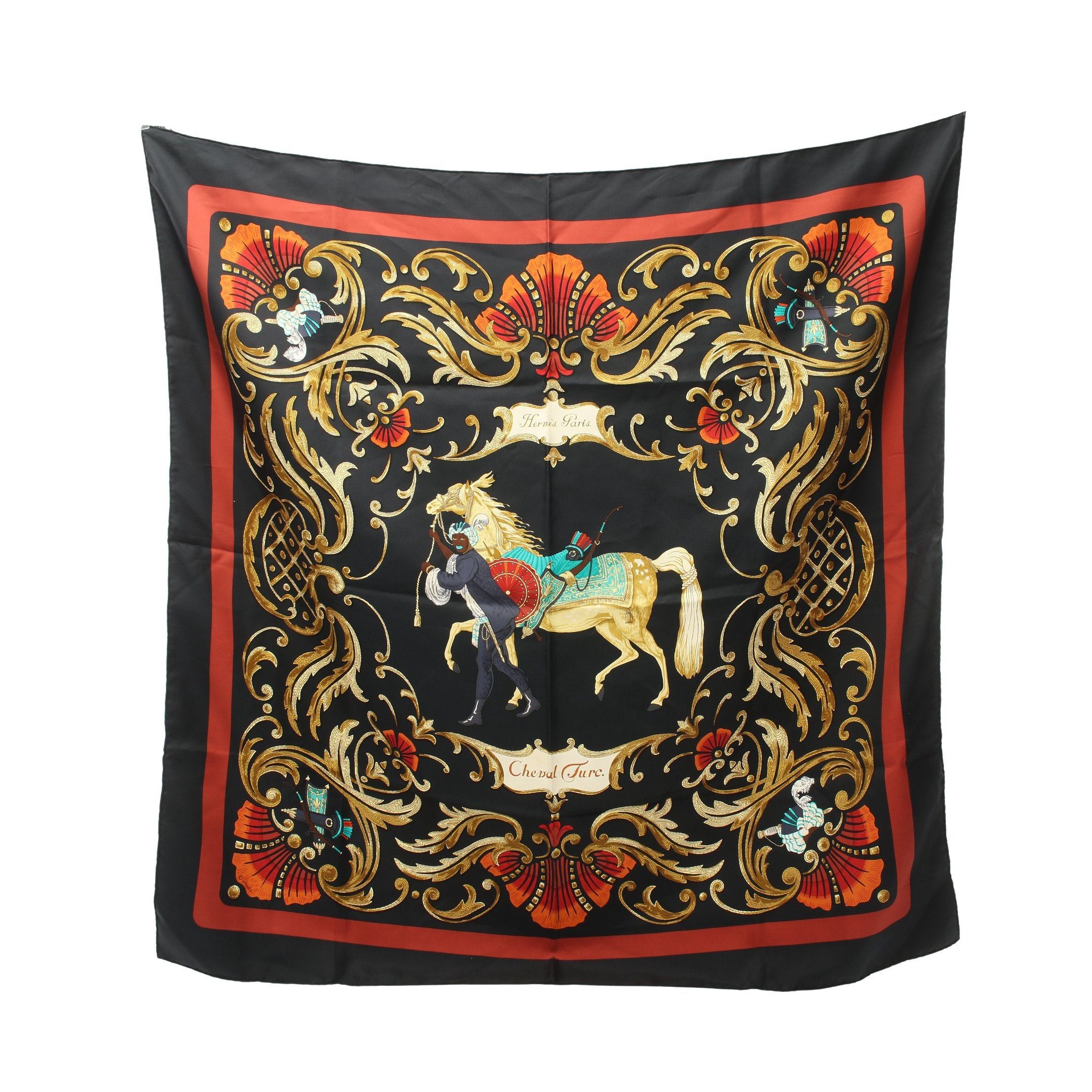 Hermes Hermes Carres 90 Cheval Turc Scarf Silk Black Multicolor Size ONE SIZE - 1 Thumbnail