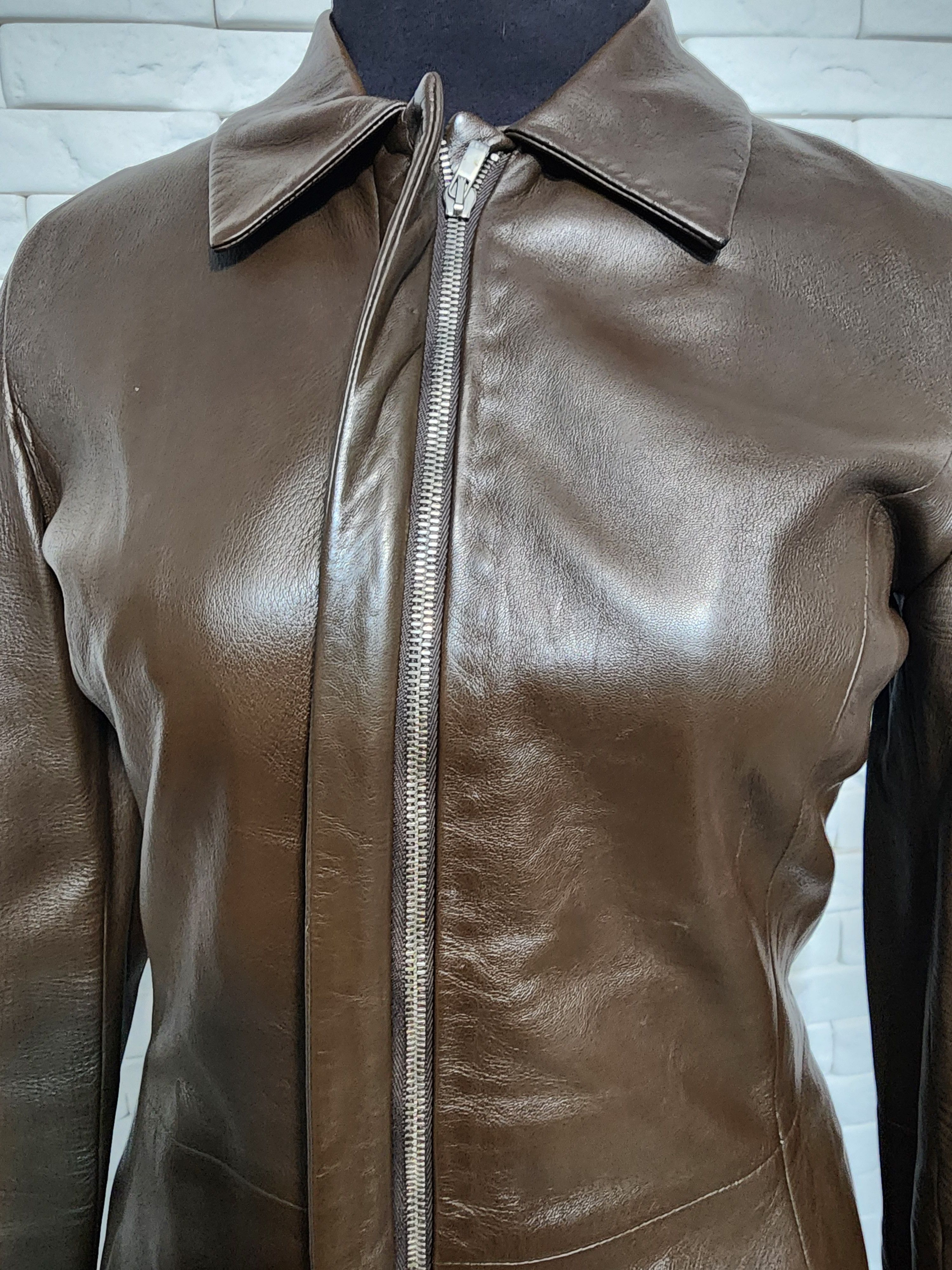 Hugo Boss Vintage Brown Leather Jacket: Women's Zip-Up Sportswear Size M / US 6-8 / IT 42-44 - 3 Thumbnail