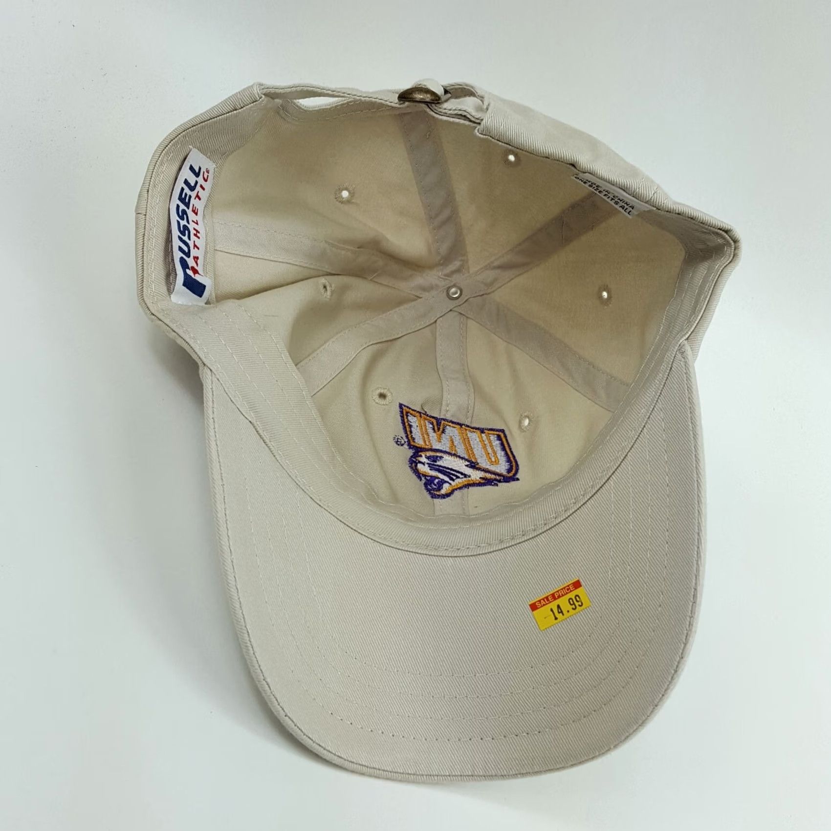 Russell Athletic VINTAGE Northern Iowa Panthers Hat College Athletic NCAA Snapback Adjustable Beig e Russell Athletic Retro 90s University Sports Baseball Cap Men Size US 35 - 6 Thumbnail