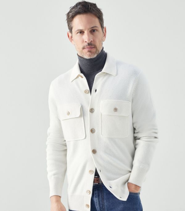 Brunello Cucinelli o1w1db10924 Cashmere Cardigan in White Size US M / EU 48-50 / 2 - 1 Thumbnail