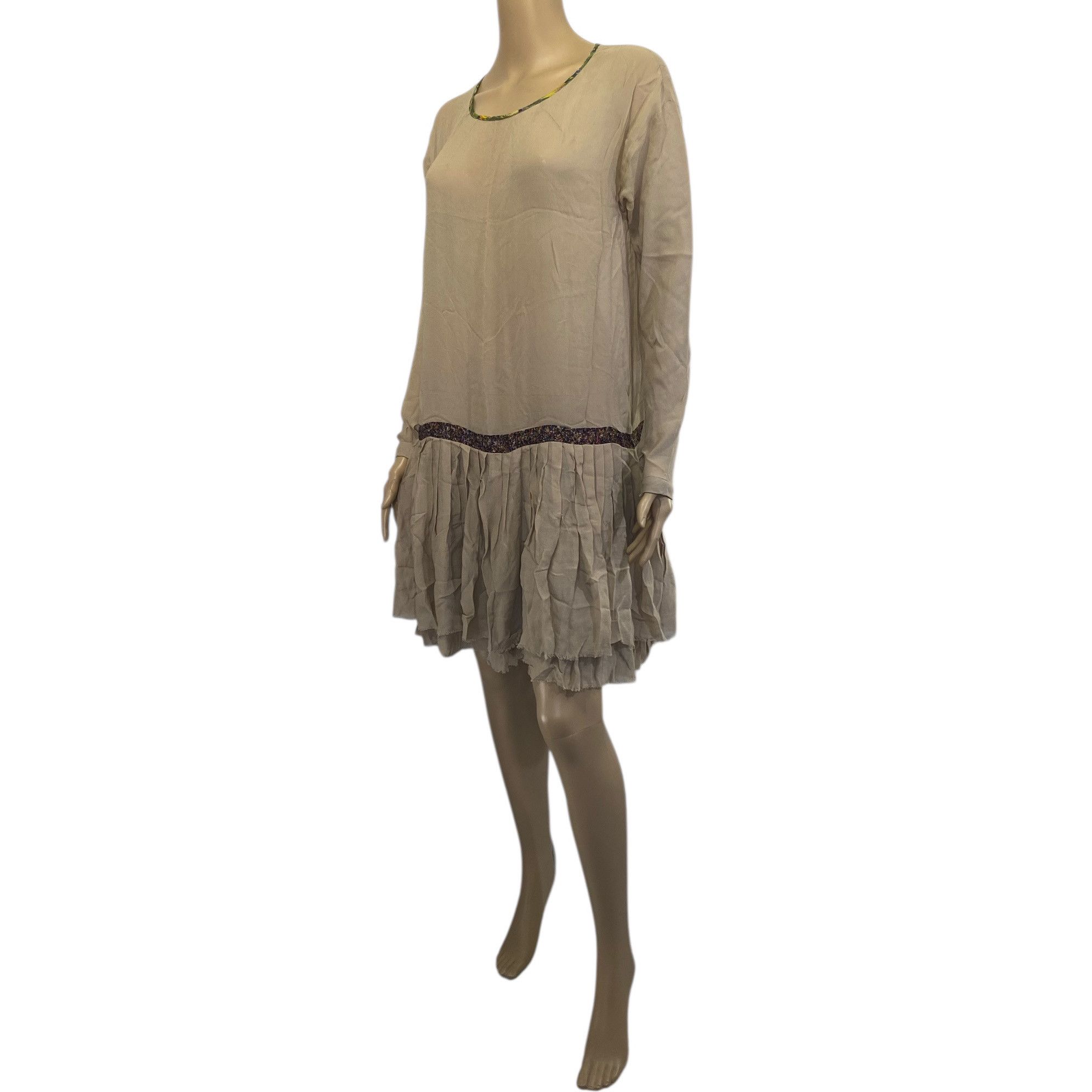 Dries Van Noten FW 2008 Beige Drop Waist Runway Dress Size XS / US 0-2 / IT 36-38 - 3 Thumbnail