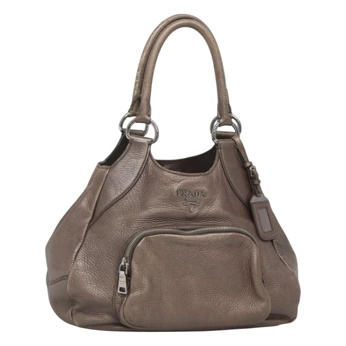 PRADA Tote Bag Leather Silver