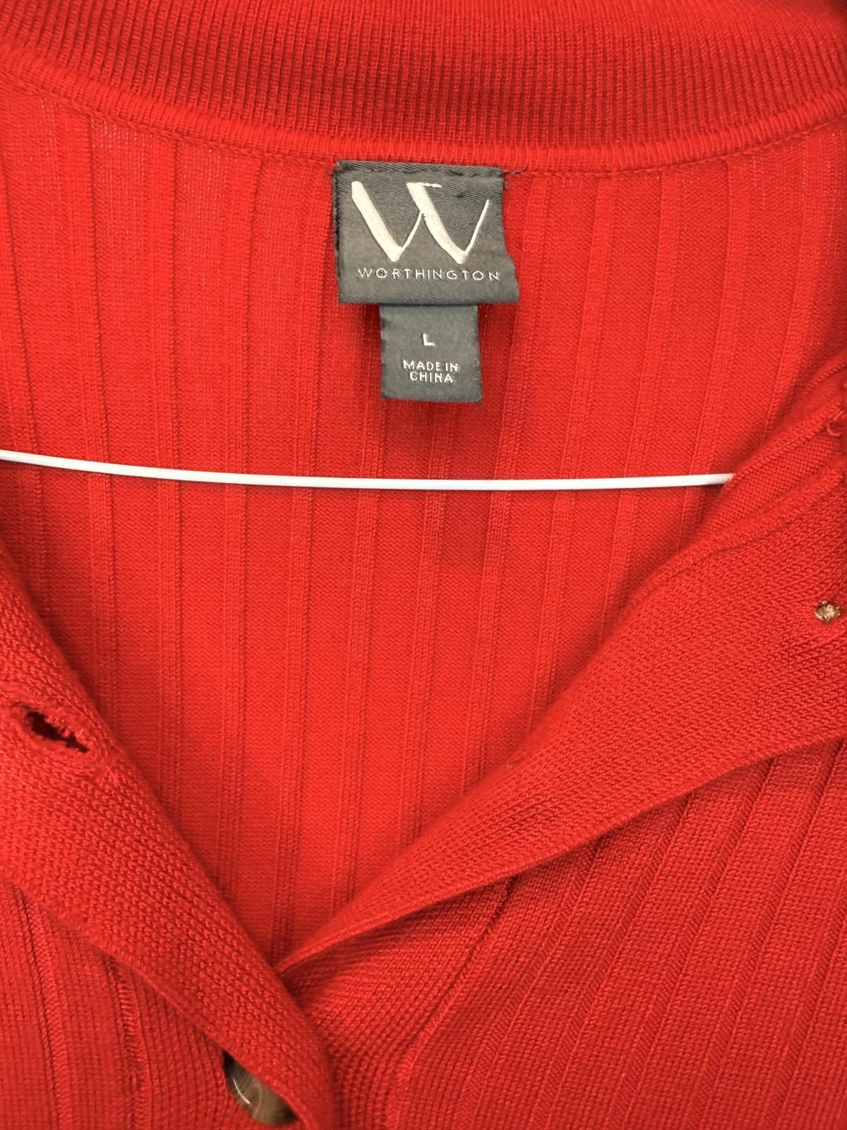 Designer Retro Style Red Rib Knit Long Sleeve Polo Fitted Sweater Size L / US 10 / IT 46 - 3 Thumbnail
