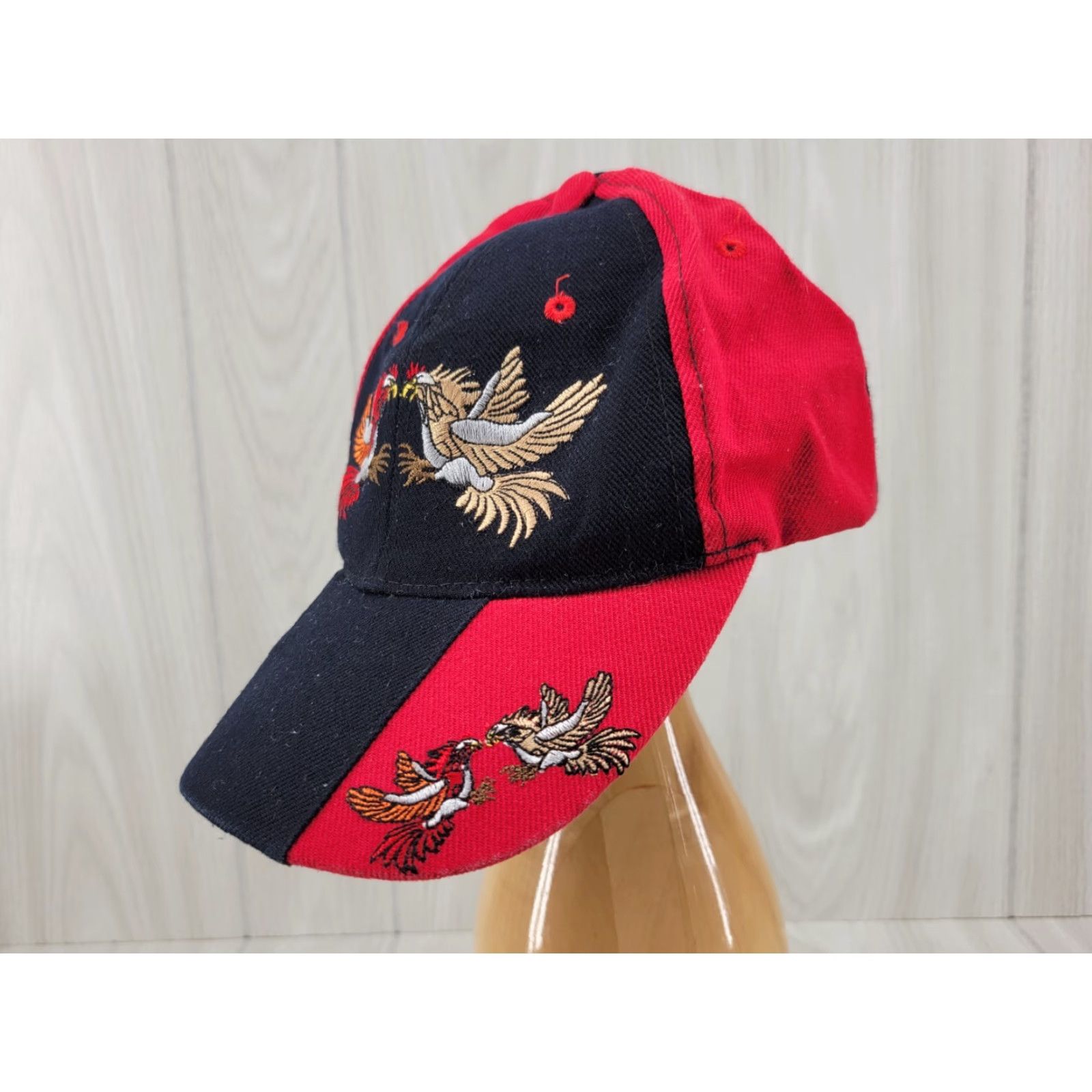 Vintage VINTAGE Roosters Chickens Cock Cartoon Baseball Hat Cap Lid Black Red MLB Strapback Men Adjustable Size Black Mens Hats Size ONE SIZE - 3 Thumbnail