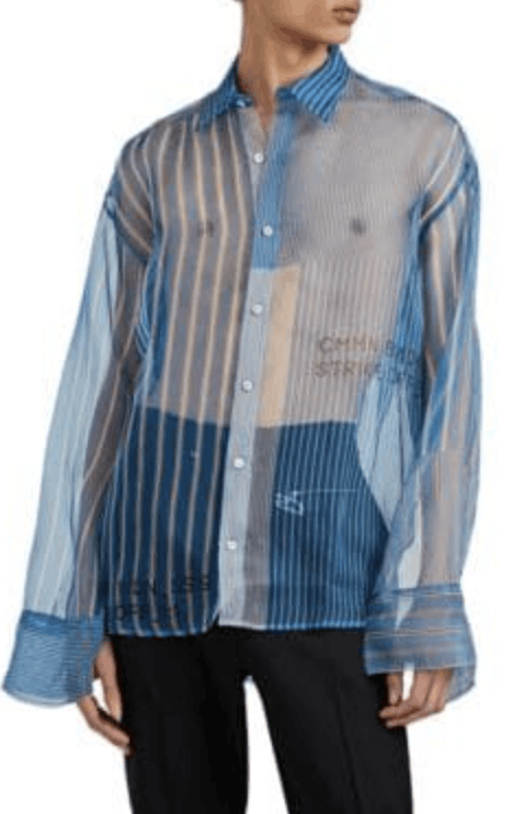 CMMN SWDN CMMN SWDN - Blue Cecil Strike Off Striped Button Up Shirt Size US XL / EU 56 / 4 - 1 Thumbnail