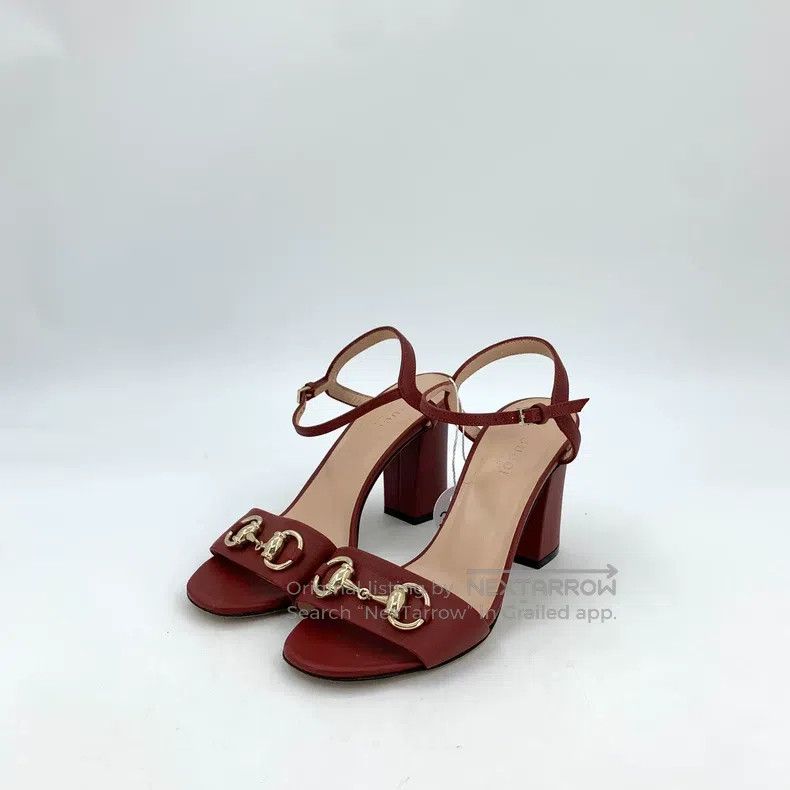 Gucci Gucci Dark red horse buckle one-string thick high-heeled s Size US 4.5 / IT 34.5 - 1 Thumbnail