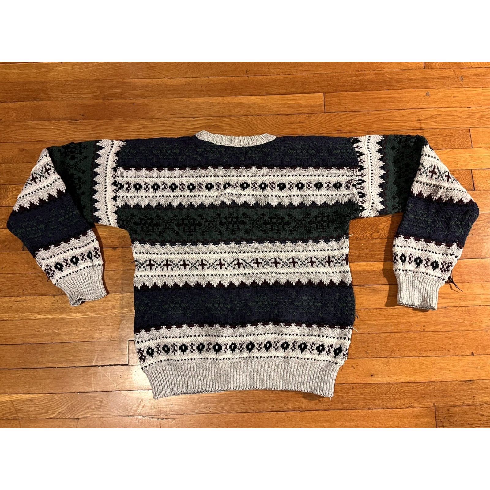 Vintage VINTAGE Adirondack Sweater Men’s Large L Beige Green Fair Isle Cardigan Knit Heavyweight 90s 80s Fall Winter Spring Summer Mens Size US L / EU 52-54 / 3 - 7 Thumbnail