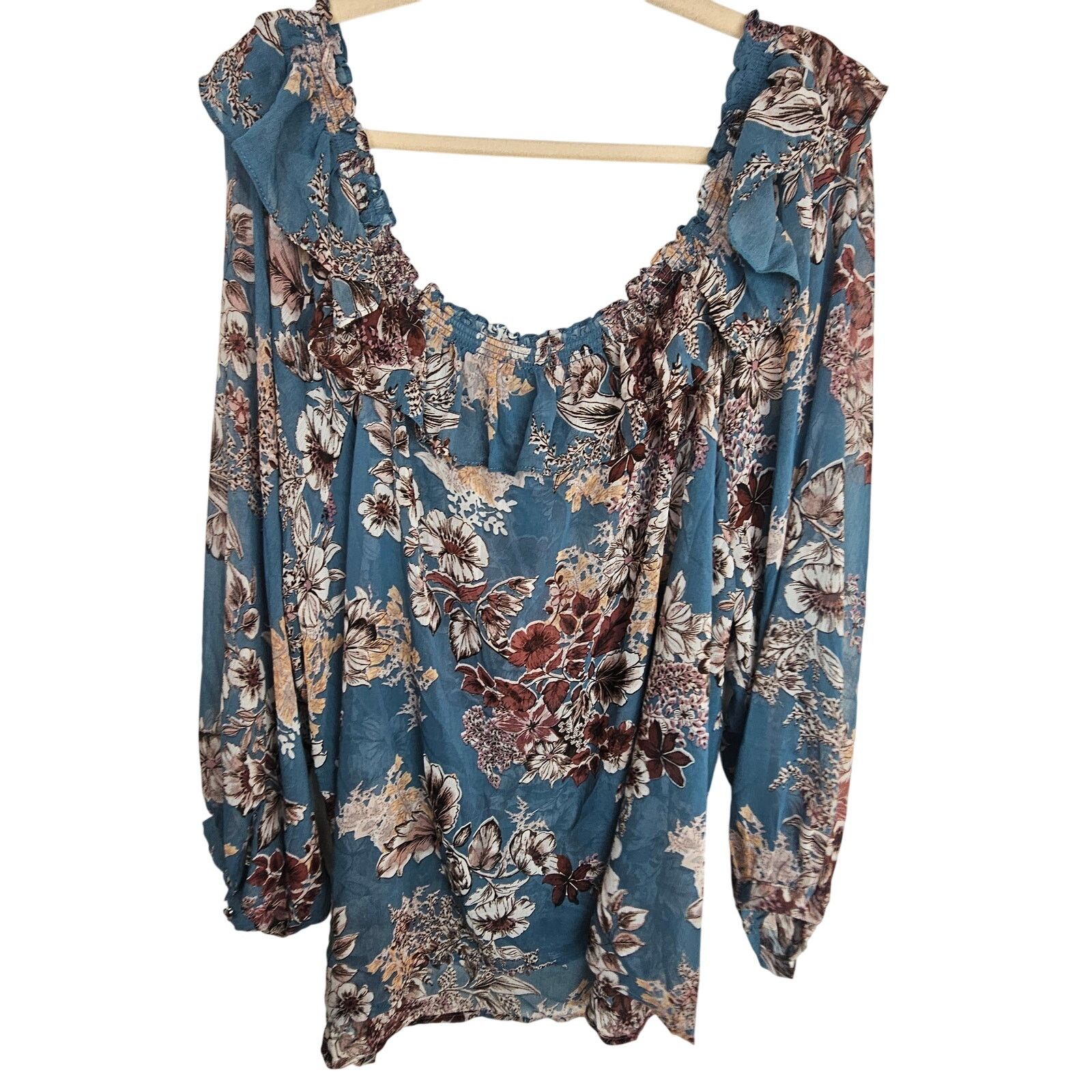 Corridor Torrid Off Shoulder Ruffle Top Size 3X Sheer Floral Crinkle Size 3XL / US 20-22 - 12 Thumbnail