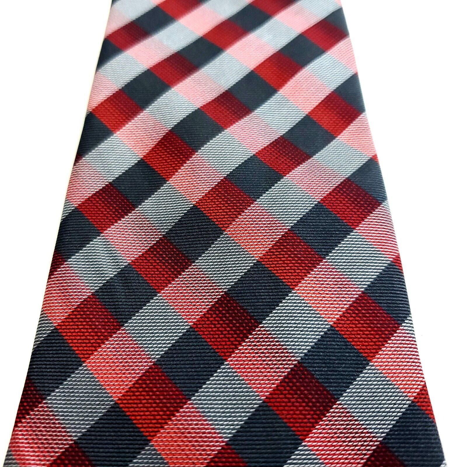 Dockers Dockers Polyester Gray Red White Plaid Tie Size ONE SIZE - 2 Thumbnail