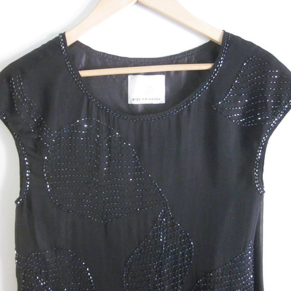 PRINCESS POLLY Bizz Princess Black Silk Dress Size S Beaded Leaf Pattern em Size S / US 4 / IT 40 - 9 Thumbnail