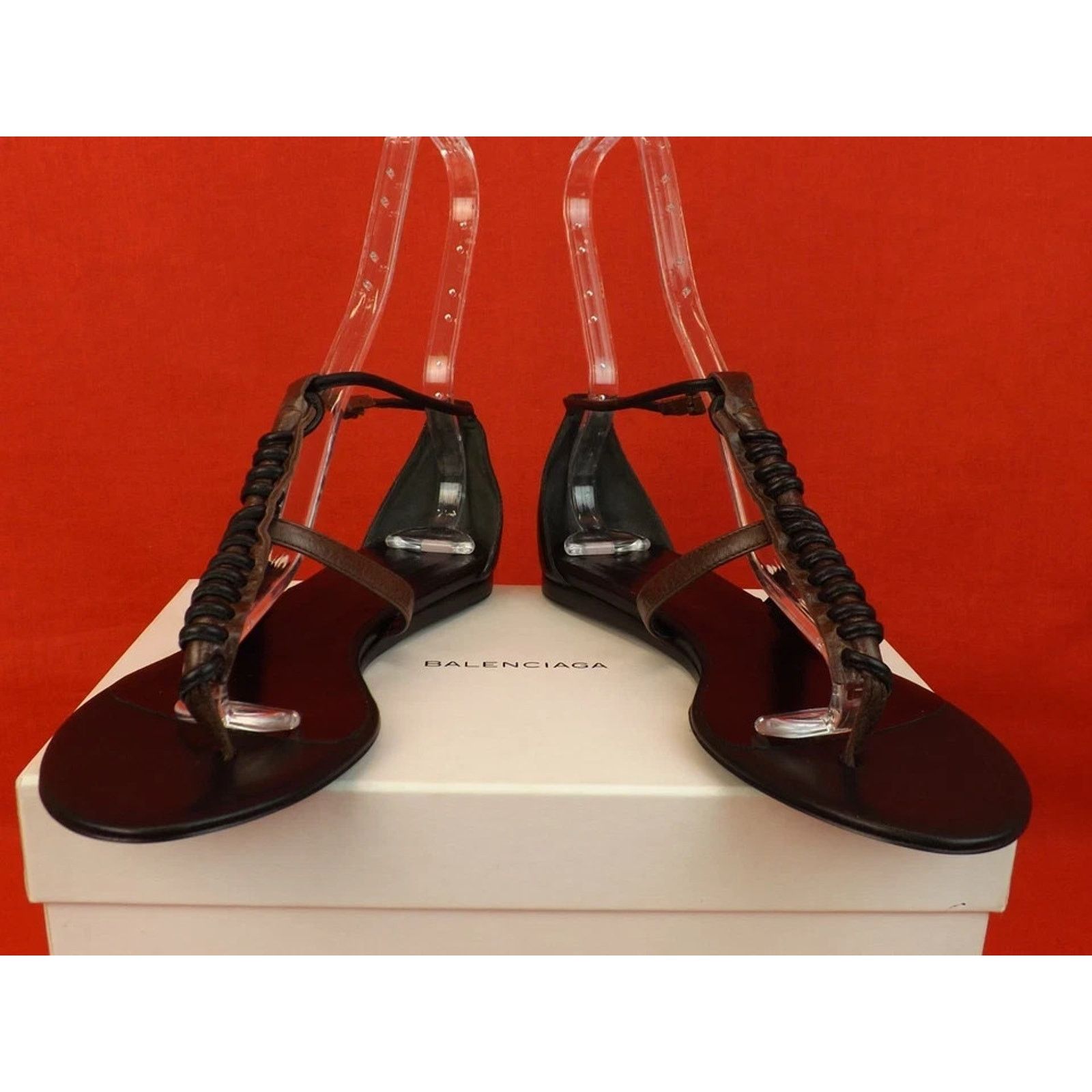 Balenciaga BALENCIAGA DARK BROWN BLACK ARENA FLATS THONG SANDALS 40 Size US 10 / IT 40 - 8 Thumbnail