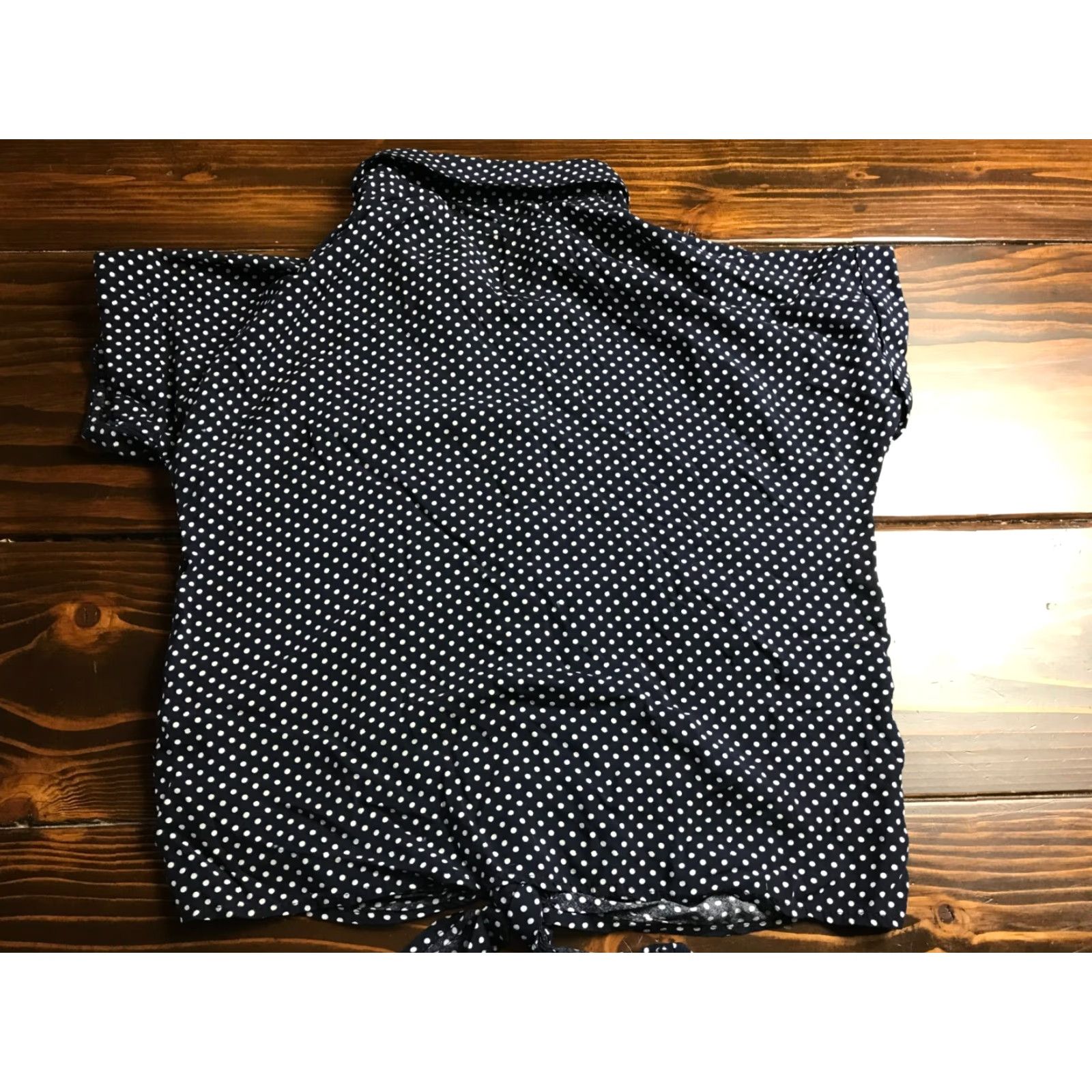Vintage Love Notes Shirt Women's Small Navy Blue White Polka Dots Waist Tie Shirt Womens Small Navy Blue Polka Dots Waist Tie 90s? Size S / US 4 / IT 40 - 2 Thumbnail