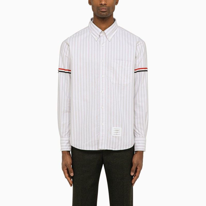 image of Thom Browne White And Grey Striped Oxford Shirt, Men's (Size 2XL)