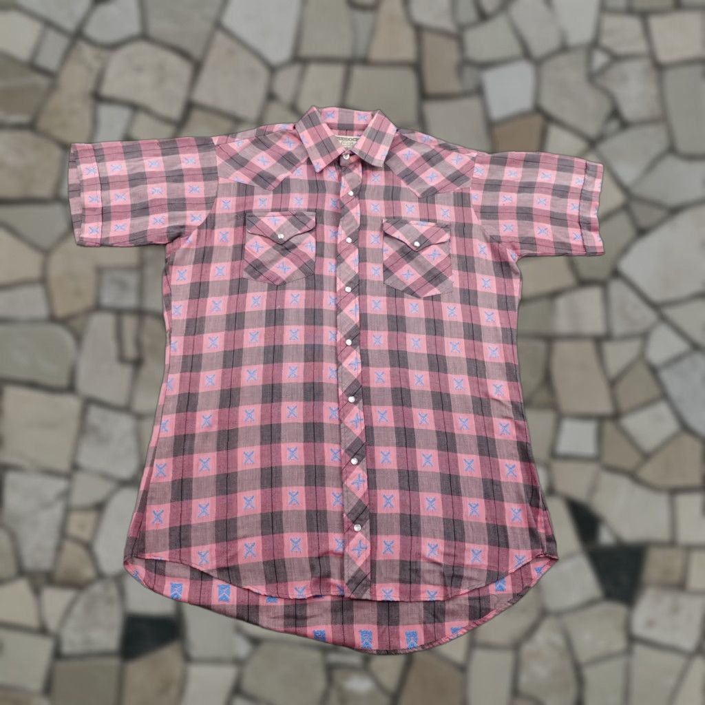 Vintage VINTAGE Ruddock Shirt Mens Large Pink Gray Plaid Western Pearl Snap Embroidered Size US L / EU 52-54 / 3 - 1 Thumbnail