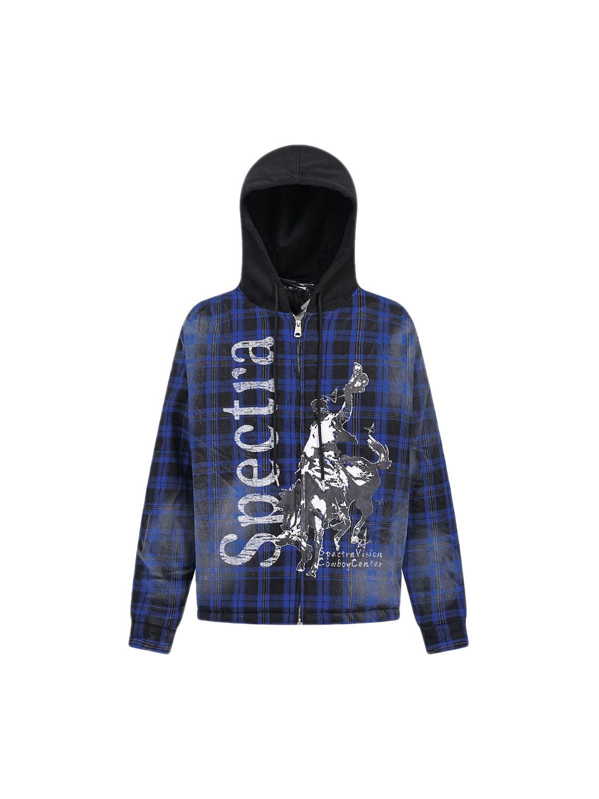 Japanese Brand Dark Plaid Hooded Quilted Jacket Size US M / EU 48-50 / 2 - 2 Thumbnail