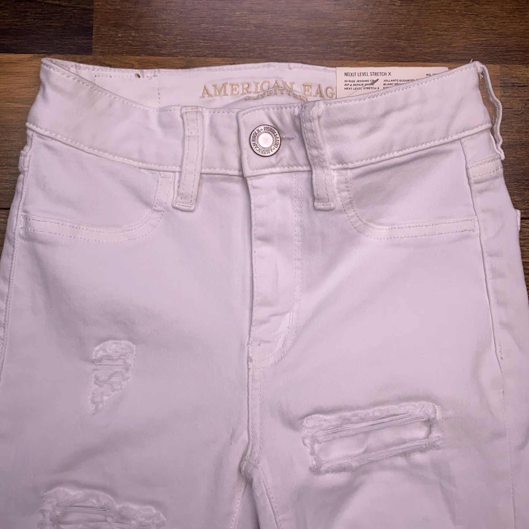 American Eagle Outfitters American Eagle Outfitters Jegging White High Rise 0 Short Denim 5-Pocket Stretch Belt Loops Logo Distressed Light Wash Womens Jeans XS? Size 25" / US 0 / IT 36 - 3 Thumbnail