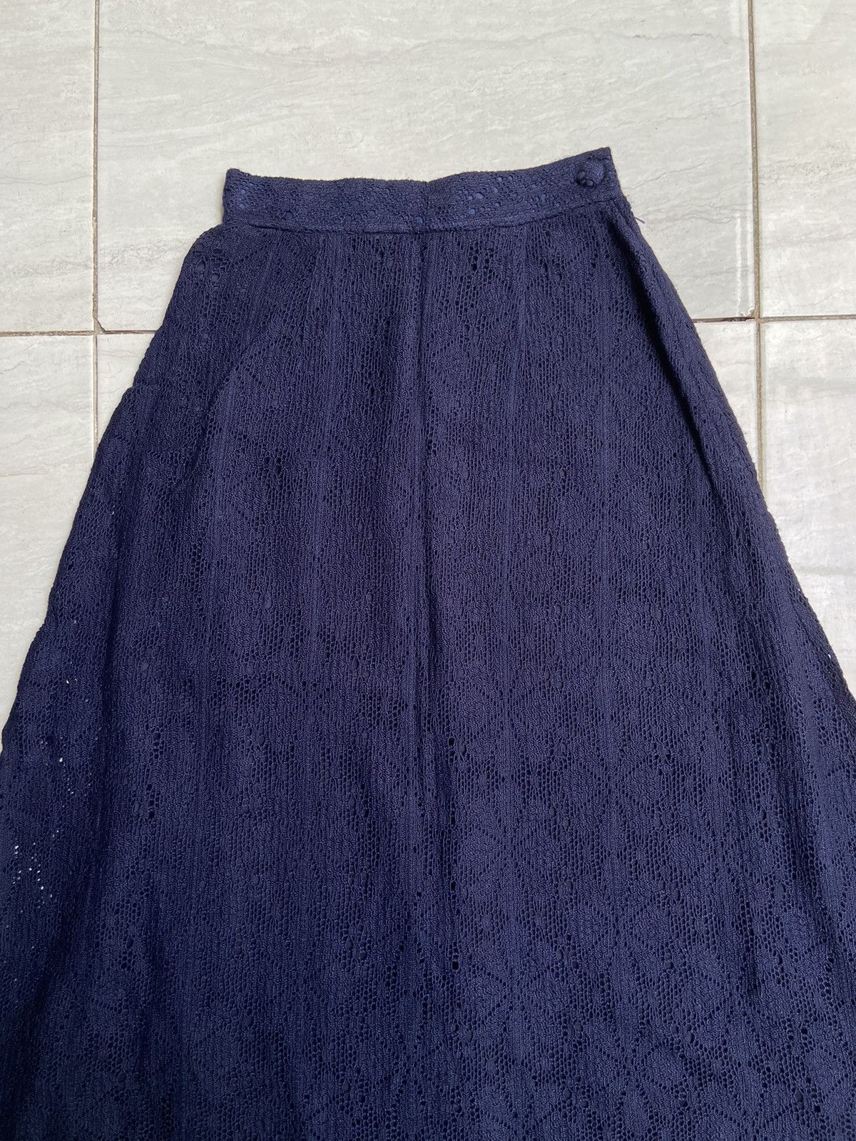 Issey Miyake IS Issey Miyake Navy Brokat Skirt Size 22" - 9 Thumbnail