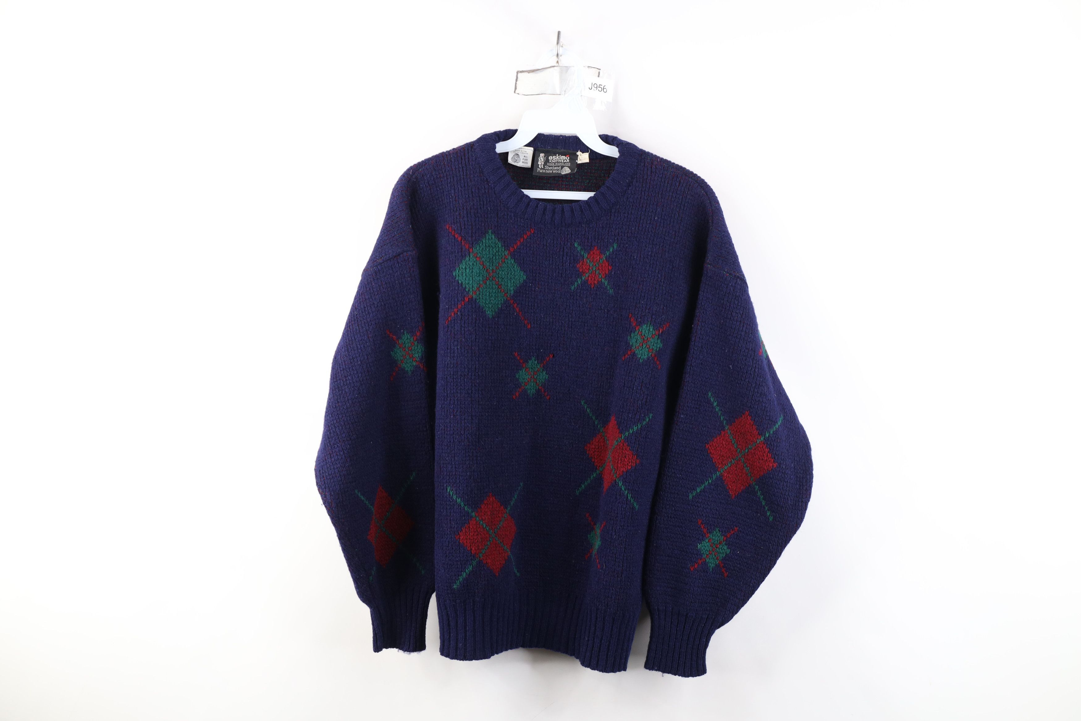 Vintage Vintage 70s Streetwear Argyle Wool Ribbed Knit Sweater Size L / US 10 / IT 46 - 1 Thumbnail