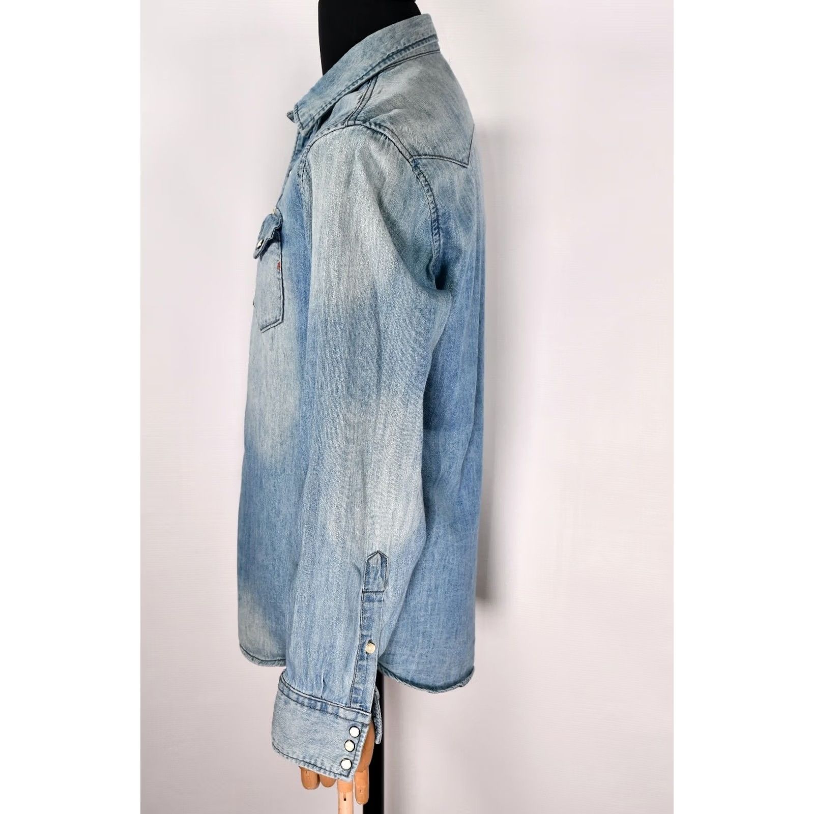 Replay Replay Denim Distressed Men's Long Sleeve Snap Shirt L Blue Cotton Denim Button-Up Collared 60s? 0 Size US L / EU 52-54 / 3 - 4 Thumbnail