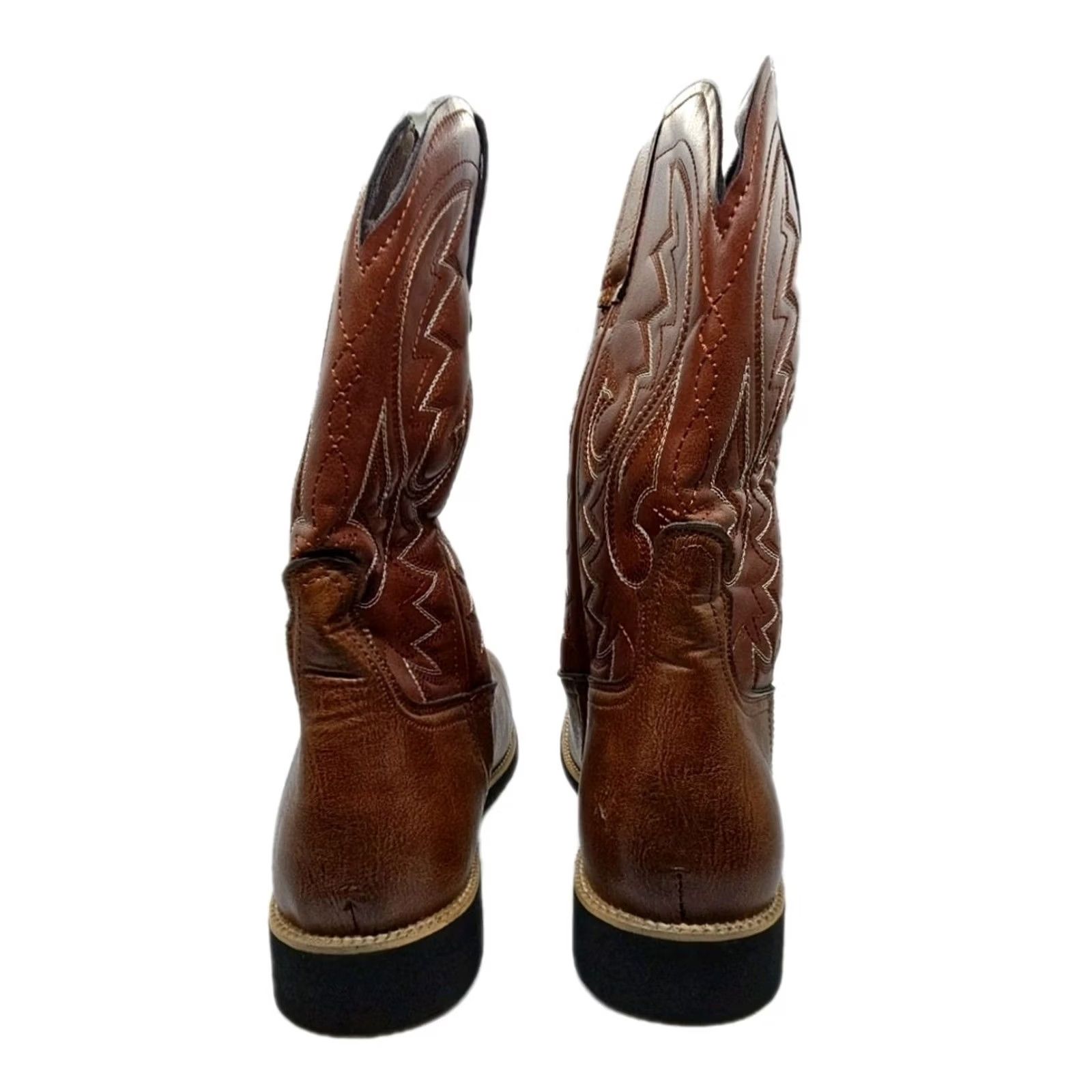 Vintage Tanner’s Western Cowboy Boots Brown Leather Square Toe Pull On Mens US 12 EU 46 Size US 12 / EU 45 - 3 Thumbnail