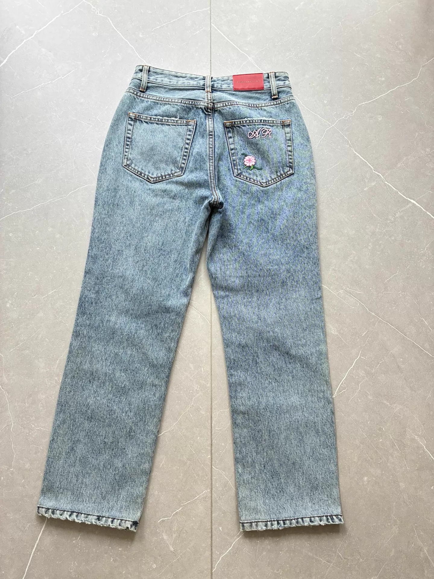 Alessandra Rich Alessandra Rich HW Straight Jeans 27 Floral Embroidery Size 27" / US 4 / IT 40 - 3 Thumbnail