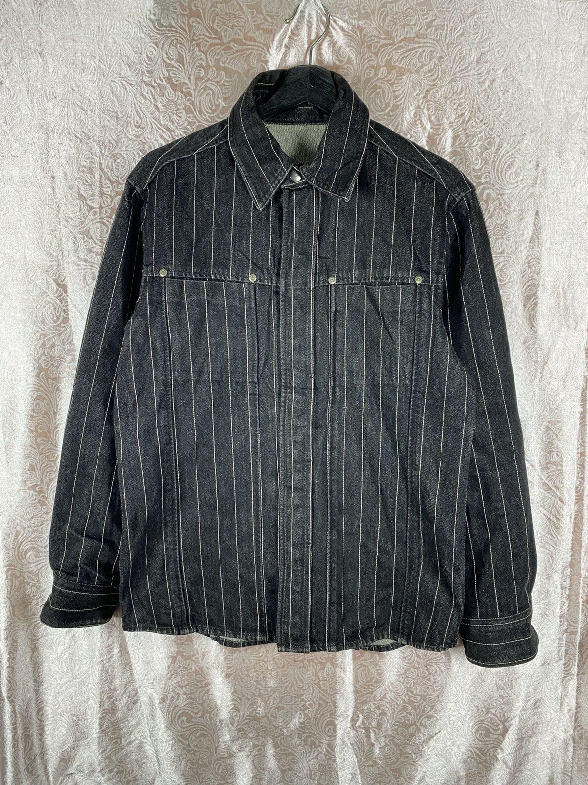 ADAM ET ROPE ADAM ET ROPÉ Black Pinstripe Denim Jacket Vintage Workwear Size US S / EU 44-46 / 1 - 3 Thumbnail