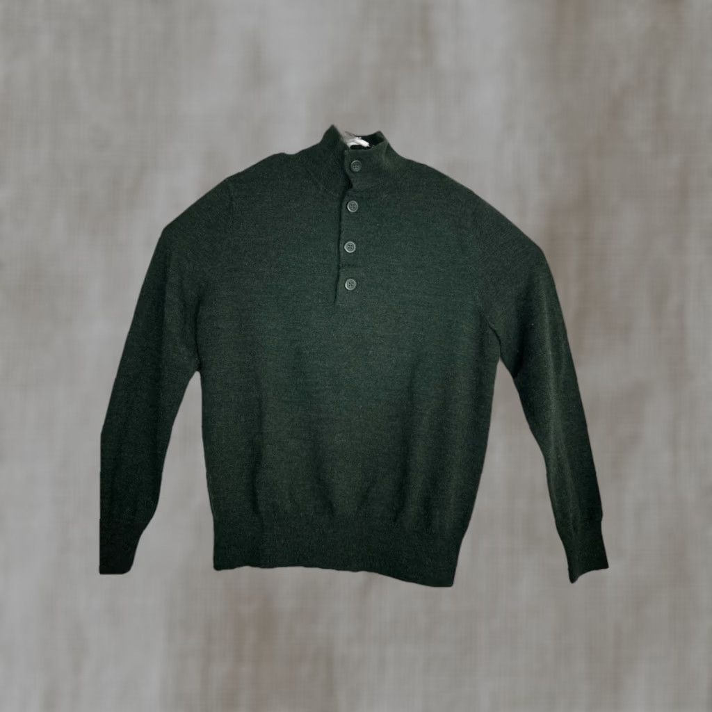 Banana Republic Banana Republic Sweater Mens M Green Merino Wool Mock Neck 1/4 Button Pullover Vintage No Flaws Size US M / EU 48-50 / 2 - 1 Thumbnail