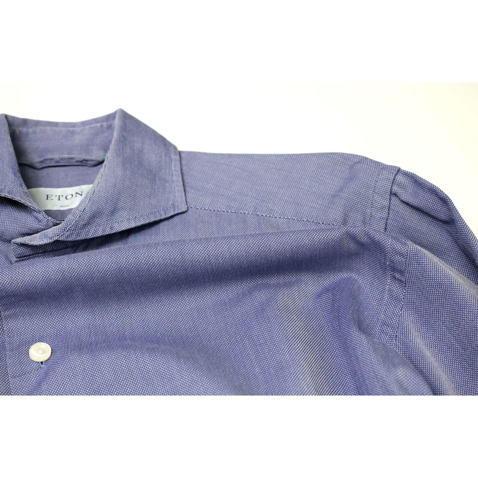 Eton ETON Cambridge Slim Formal Shirt Men MEDIUM Cutaway Collar Button Up Blue Patterned Long Sleeve Dress Shirt Size 40R - 6 Thumbnail