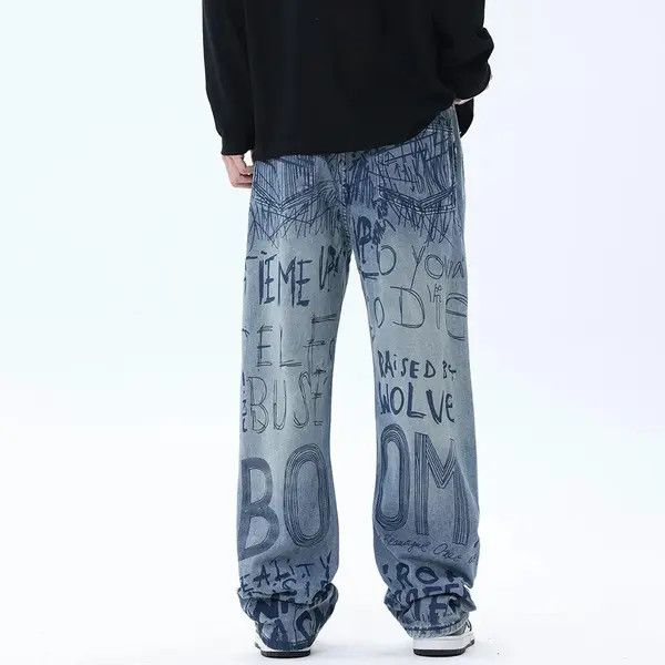 Japanese Brand Buggy jeans for men and women with graffiti print y2k Size US 34 / EU 50 - 6 Thumbnail